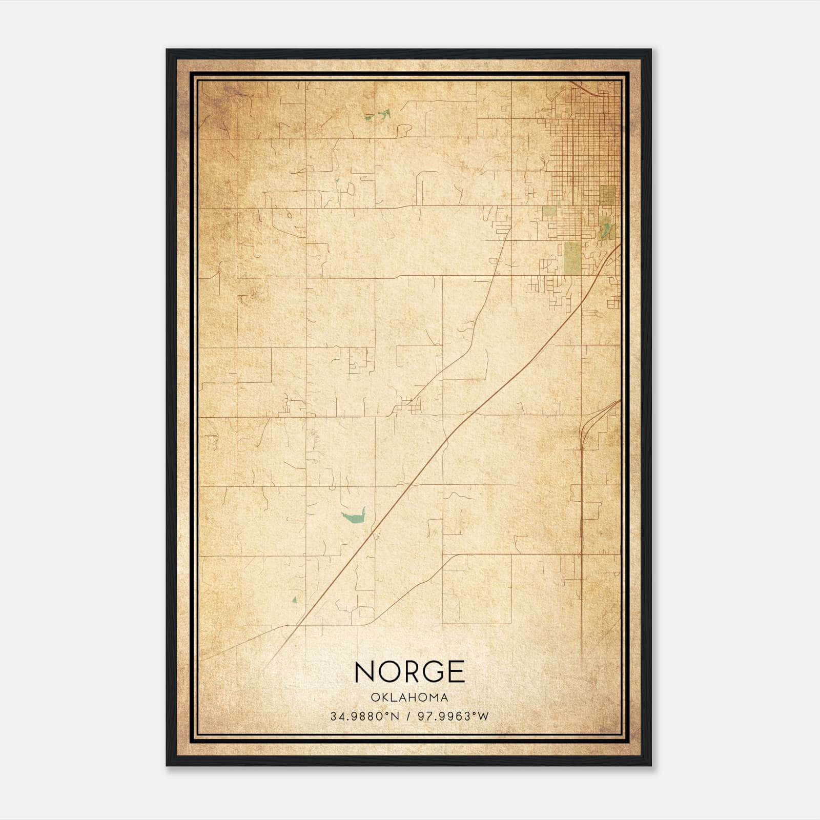 Vintage Norge Oklahoma Map Poster, Norge OK City Road Wall Art Print Vintage Norge Oklahoma Map Poster, Norge OK City Road Wall Art Print