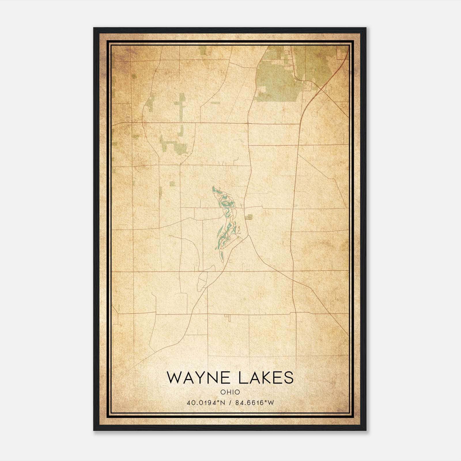 Vintage Wayne Lakes Ohio Map Poster, Wayne Lakes OH City Road Wall Art Print Vintage Wayne Lakes Ohio Map Poster, Wayne Lakes OH City Road Wall Art Print