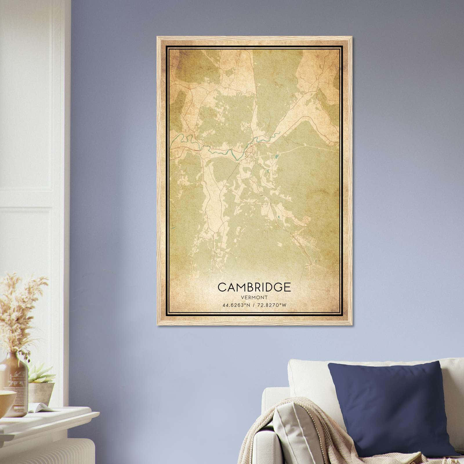 Vintage Cambridge Vermont Map Poster, Cambridge VT City Road Wall Art Print