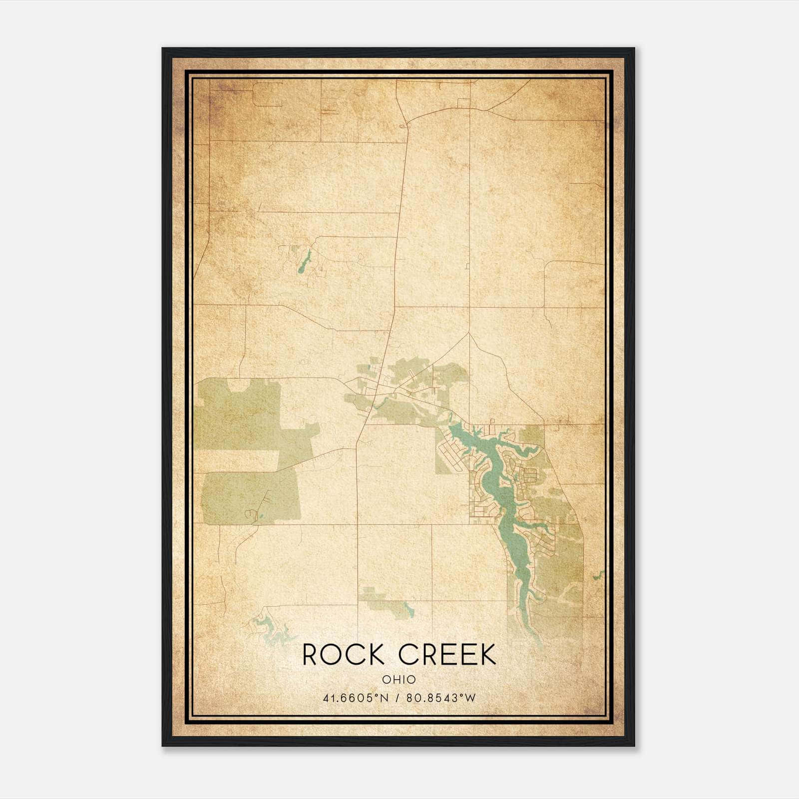 Vintage Rock Creek Ohio Map Poster, Rock Creek OH City Road Wall Art Print Vintage Rock Creek Ohio Map Poster, Rock Creek OH City Road Wall Art Print