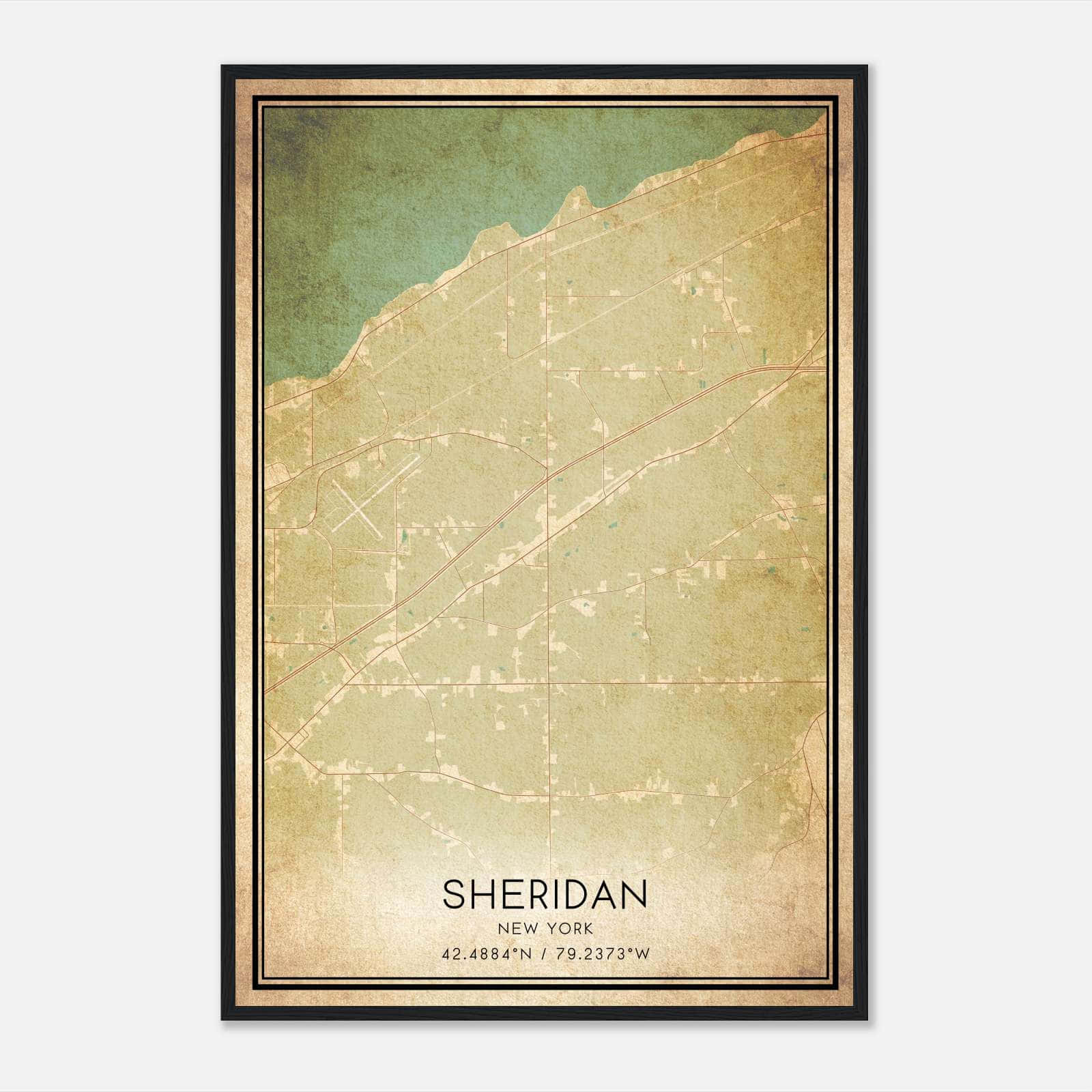Vintage Sheridan New York Map Poster, Sheridan NY City Road Wall Art Print Vintage Sheridan New York Map Poster, Sheridan NY City Road Wall Art Print