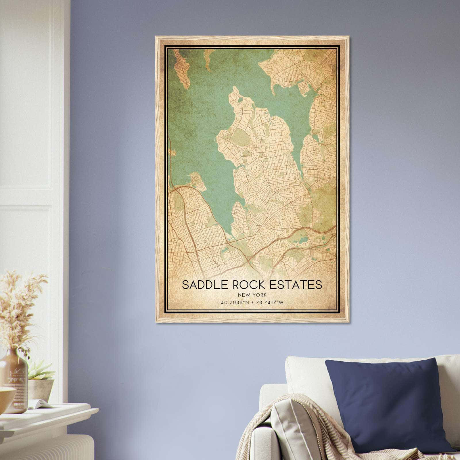 Vintage Saddle Rock Estates New York Map Poster, Saddle Rock Estates NY City Road Wall Art Print
