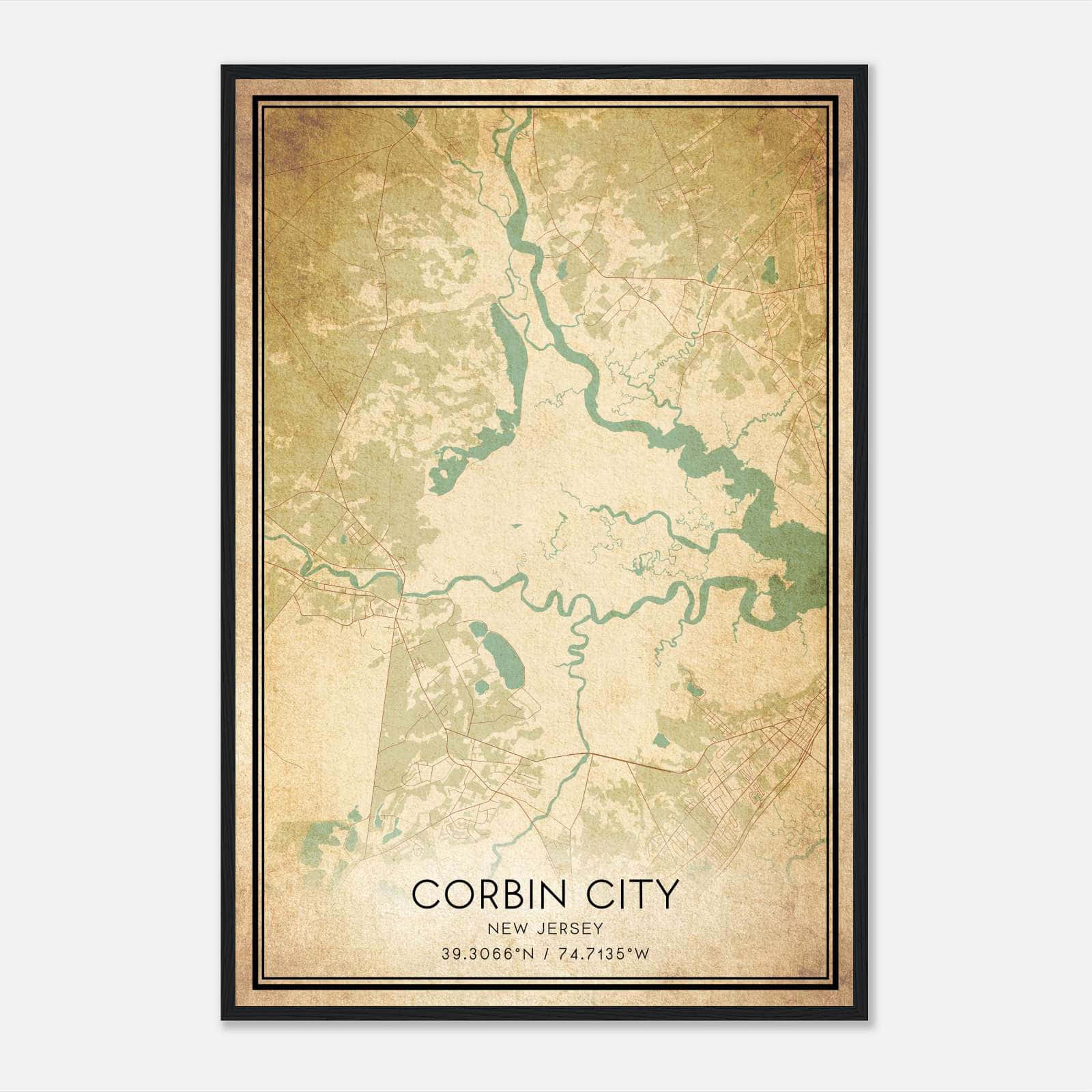 Vintage Corbin City New Jersey Map Poster, Corbin City NJ City Road Wall Art Print Vintage Corbin City New Jersey Map Poster, Corbin City NJ City Road Wall Art Print