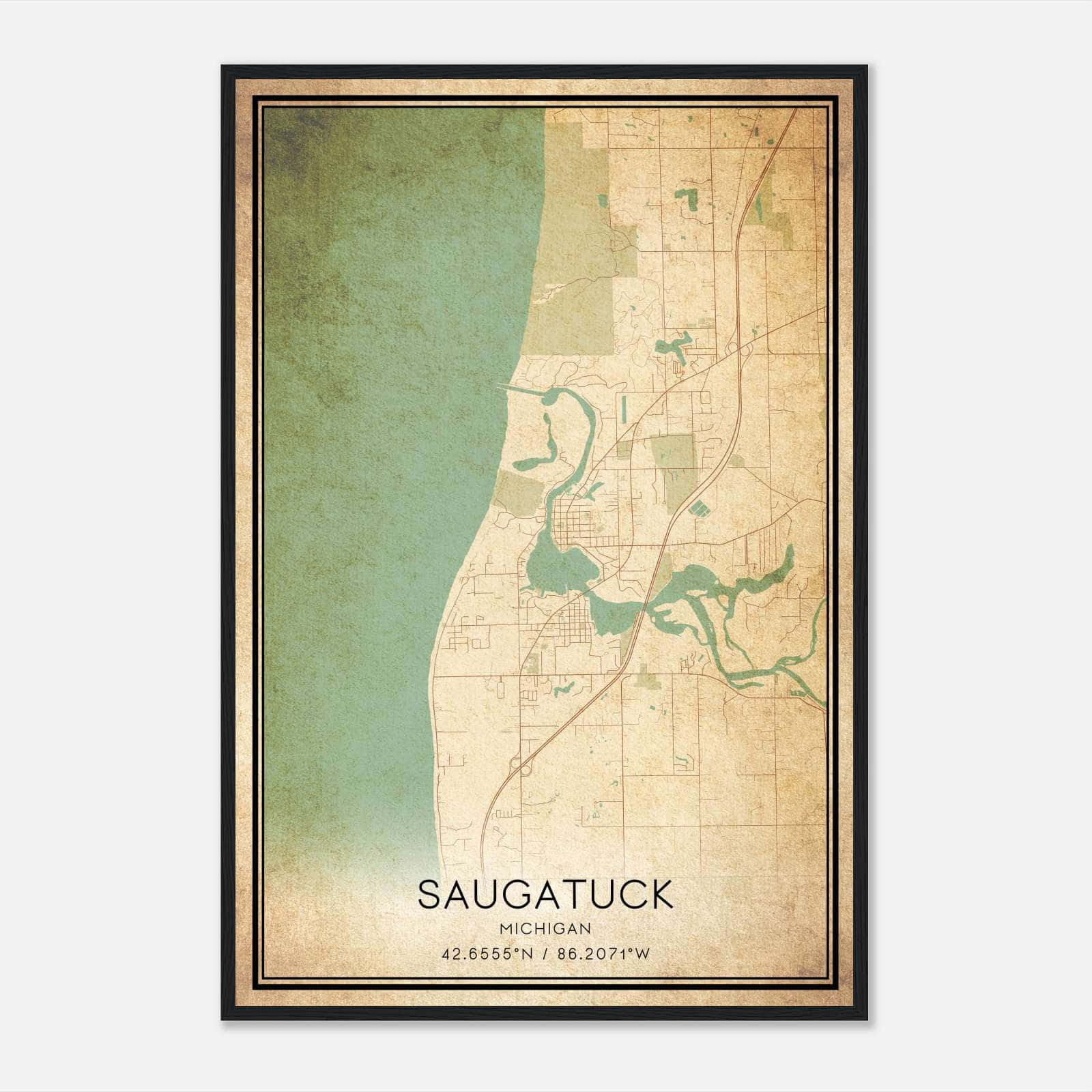 Vintage Saugatuck Michigan Map Poster, Saugatuck MI City Road Wall Art Print Vintage Saugatuck Michigan Map Poster, Saugatuck MI City Road Wall Art Print