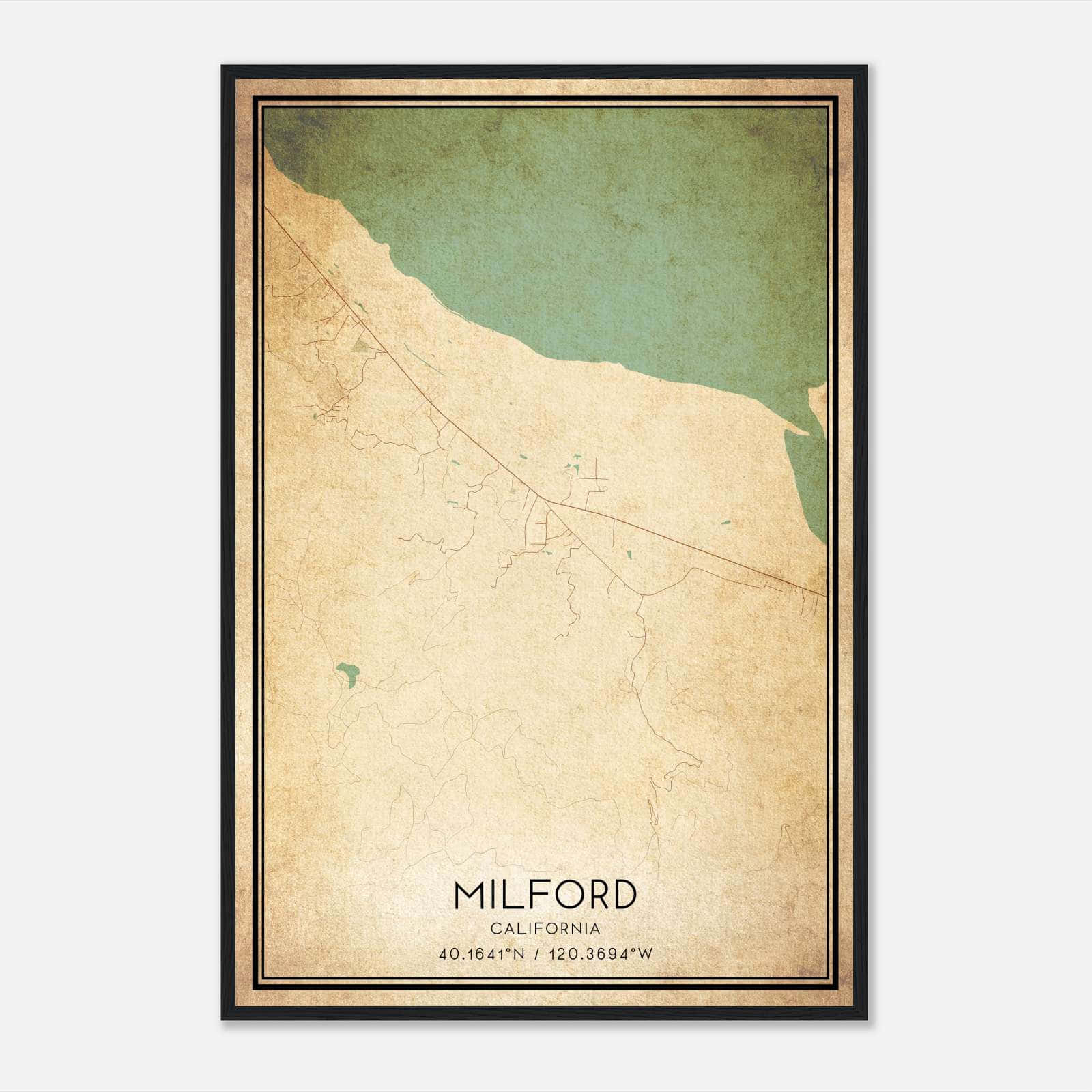 Vintage Milford California Map Poster, Milford CA City Road Wall Art Print Vintage Milford California Map Poster, Milford CA City Road Wall Art Print