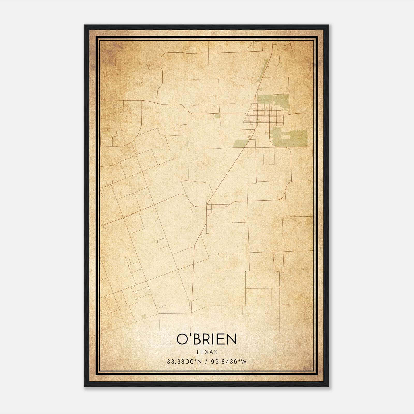 Vintage O’Brien Texas Map Poster, O’Brien TX City Road Wall Art Print Vintage O’Brien Texas Map Poster, O’Brien TX City Road Wall Art Print