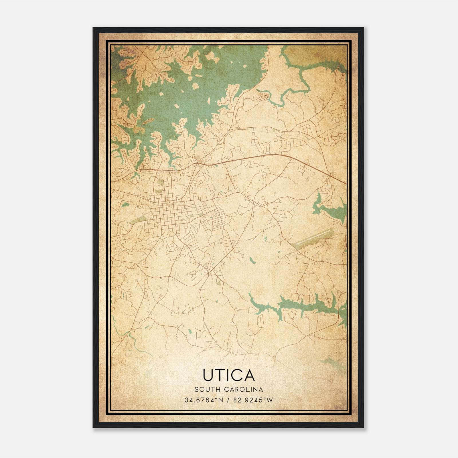 Vintage Utica South Carolina Map Poster, Utica SC City Road Wall Art Print Vintage Utica South Carolina Map Poster, Utica SC City Road Wall Art Print
