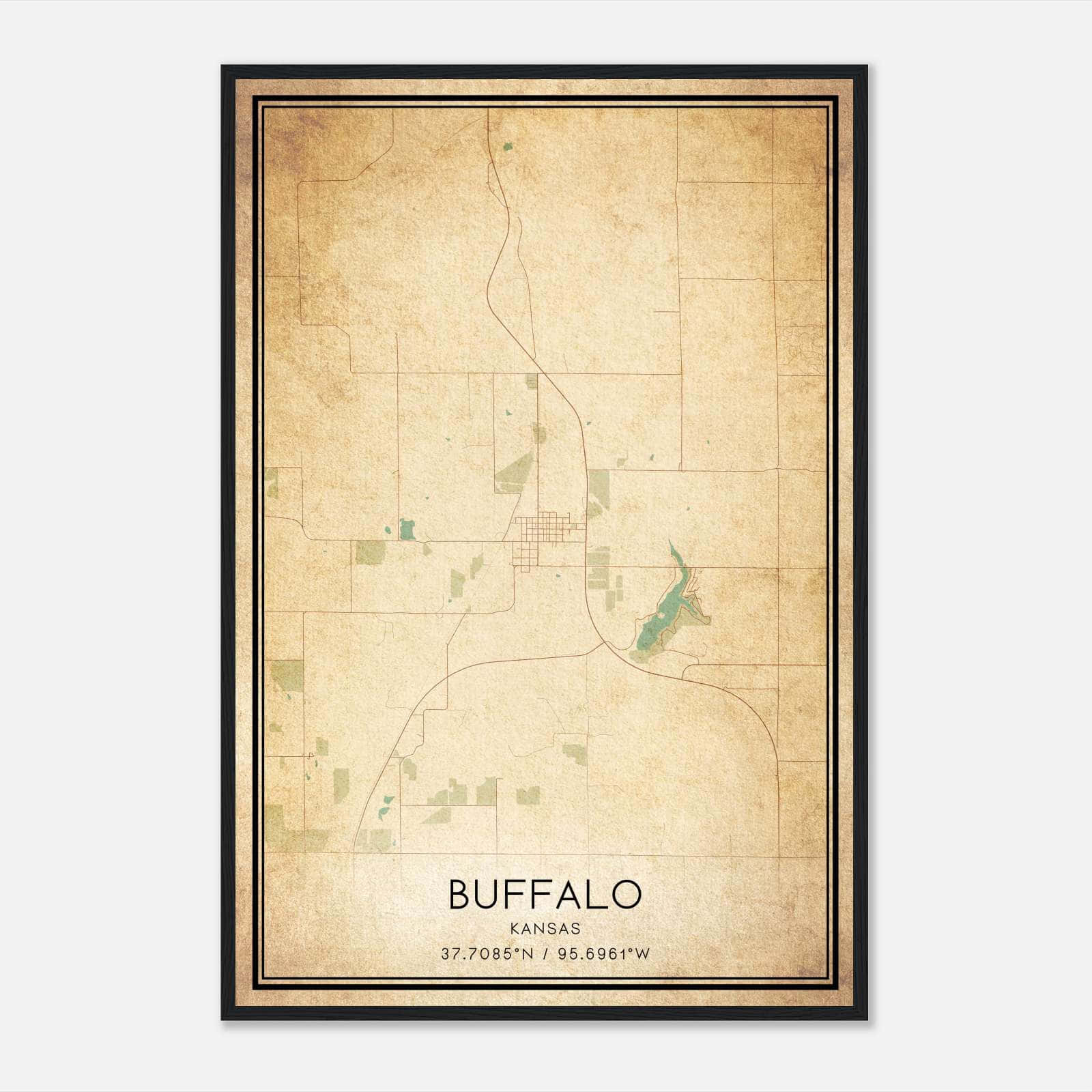 Vintage Buffalo Kansas Map Poster, Buffalo KS City Road Wall Art Print Vintage Buffalo Kansas Map Poster, Buffalo KS City Road Wall Art Print