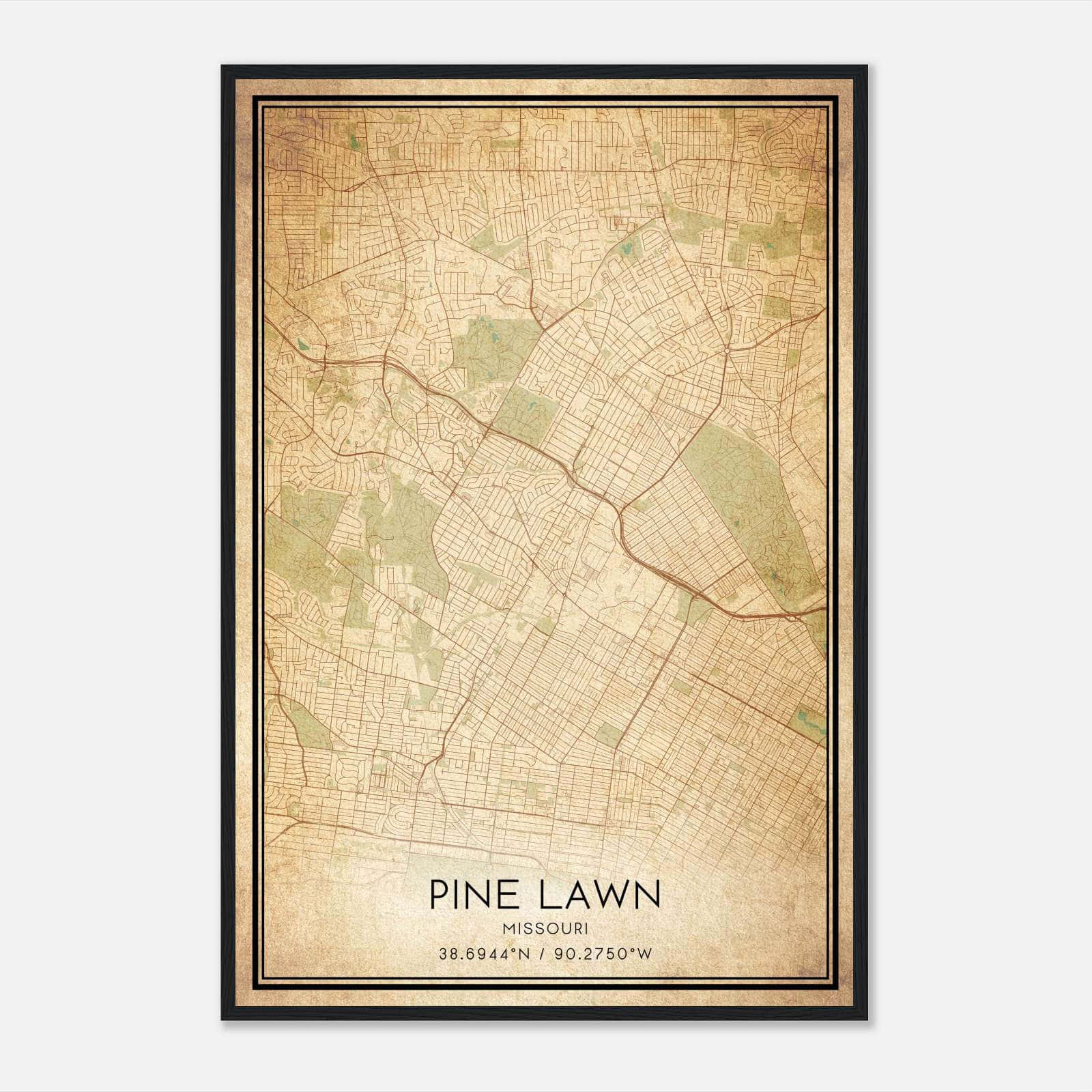 Vintage Pine Lawn Missouri Map Poster, Pine Lawn MO City Road Wall Art Print Vintage Pine Lawn Missouri Map Poster, Pine Lawn MO City Road Wall Art Print