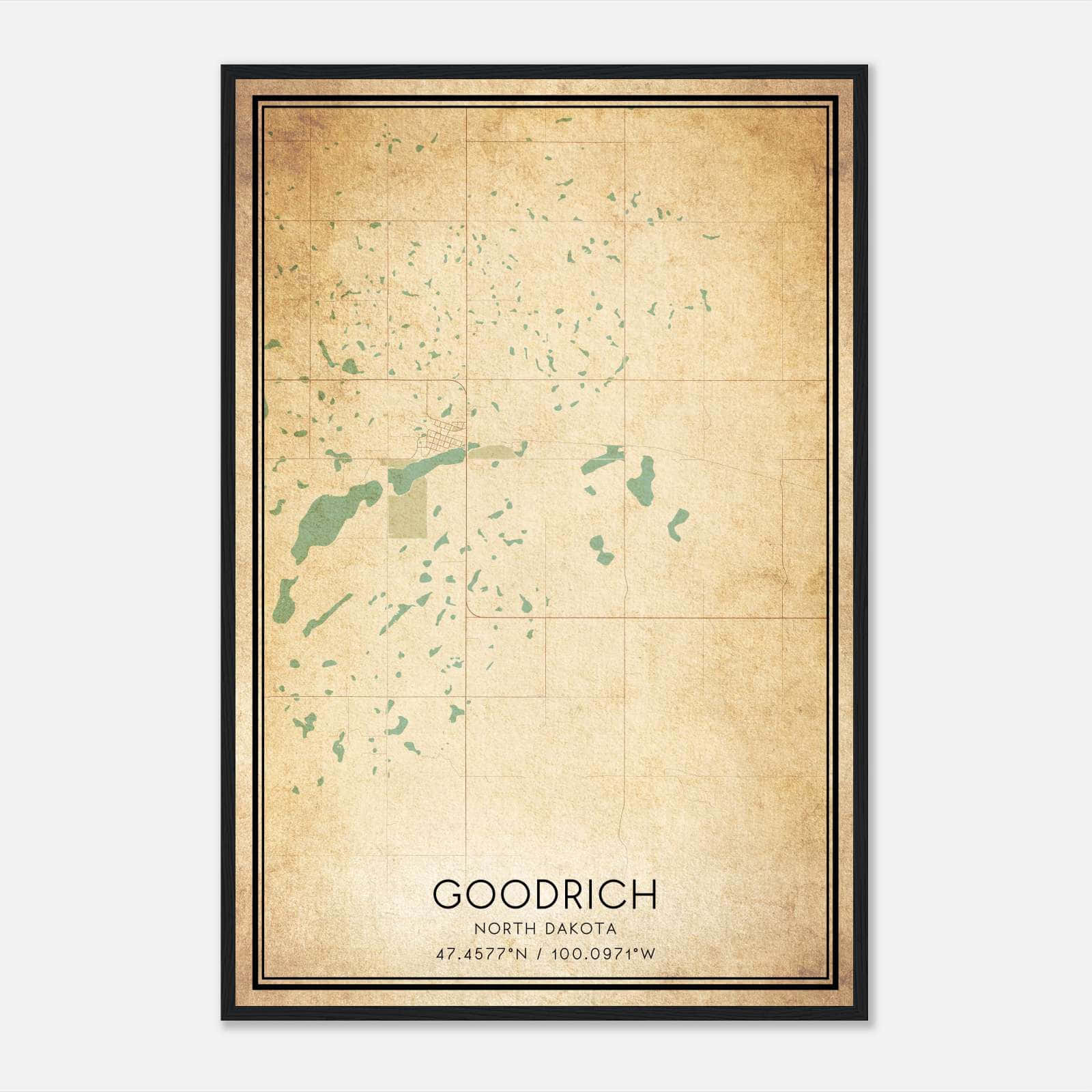 Vintage Goodrich North Dakota Map Poster, Goodrich ND City Road Wall Art Print Vintage Goodrich North Dakota Map Poster, Goodrich ND City Road Wall Art Print
