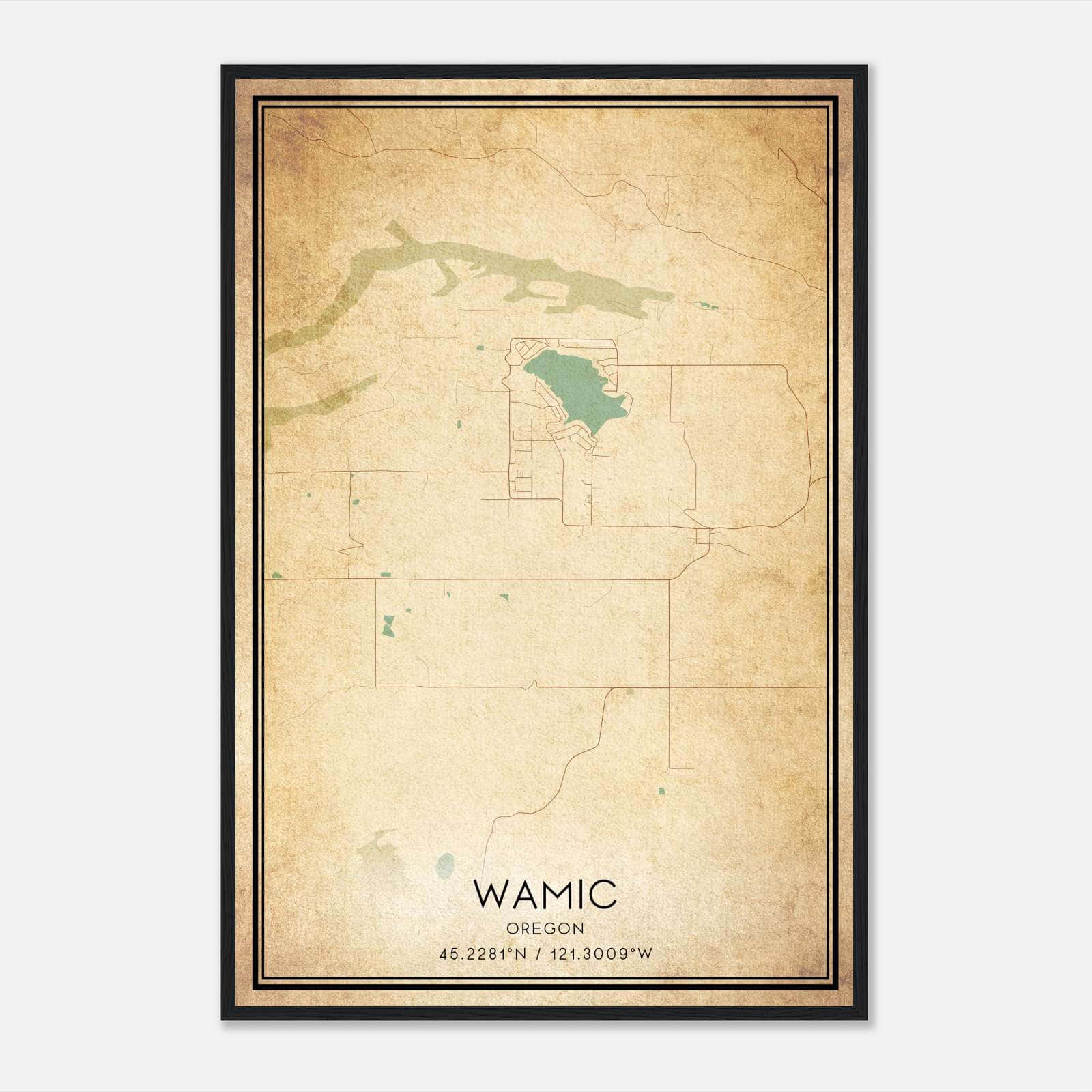 Vintage Wamic Oregon Map Poster, Wamic OR City Road Wall Art Print Vintage Wamic Oregon Map Poster, Wamic OR City Road Wall Art Print