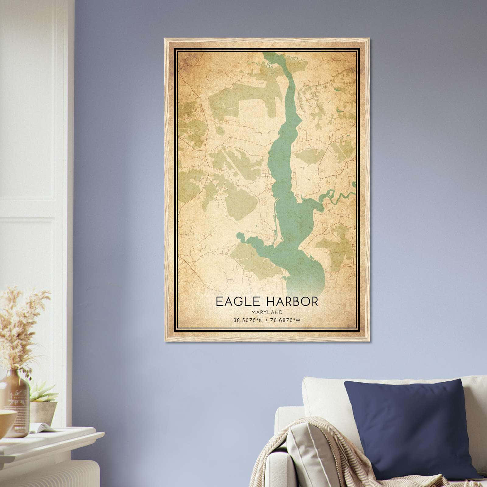 Vintage Eagle Harbor Maryland Map Poster, Eagle Harbor MD City Road Wall Art Print