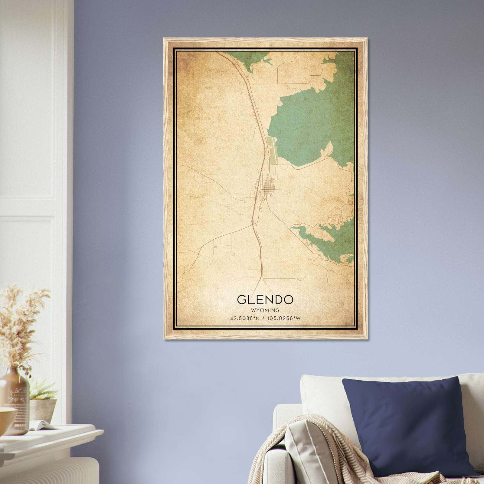 Vintage Glendo Wyoming Map Poster, Glendo WY City Road Wall Art Print