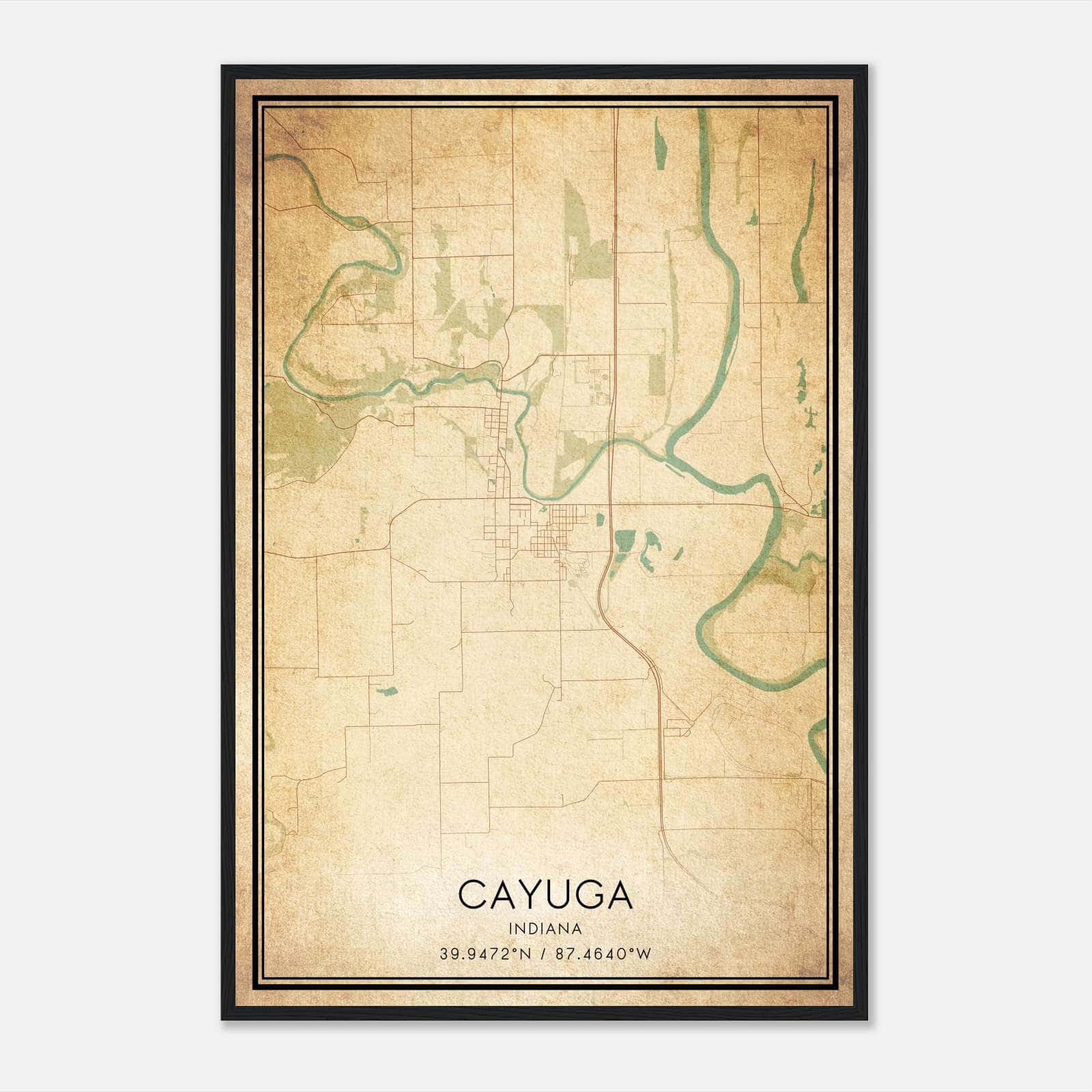 Vintage Cayuga Indiana Map Poster, Cayuga IN City Road Wall Art Print Vintage Cayuga Indiana Map Poster, Cayuga IN City Road Wall Art Print