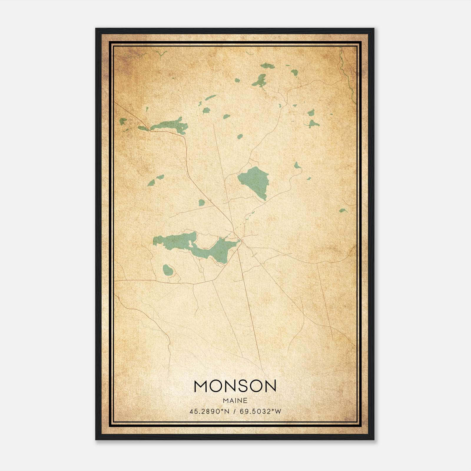 Vintage Monson Maine Map Poster, Monson ME City Road Wall Art Print Vintage Monson Maine Map Poster, Monson ME City Road Wall Art Print