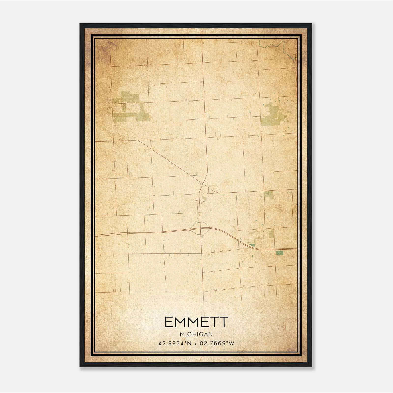 Vintage Emmett Michigan Map Poster, Emmett MI City Road Wall Art Print Vintage Emmett Michigan Map Poster, Emmett MI City Road Wall Art Print