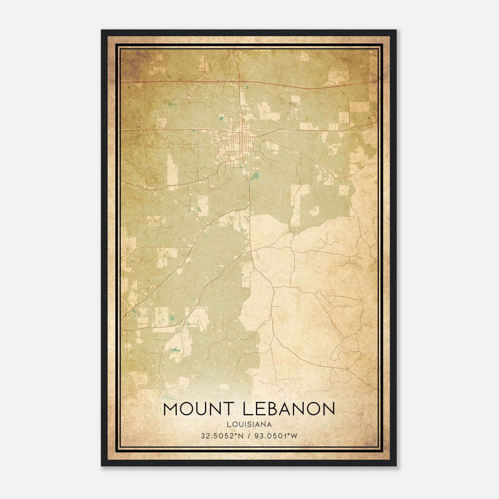Vintage Mount Lebanon Louisiana Map Poster, Mount Lebanon LA City Road Wall Art Print Vintage Mount Lebanon Louisiana Map Poster, Mount Lebanon LA City Road Wall Art Print