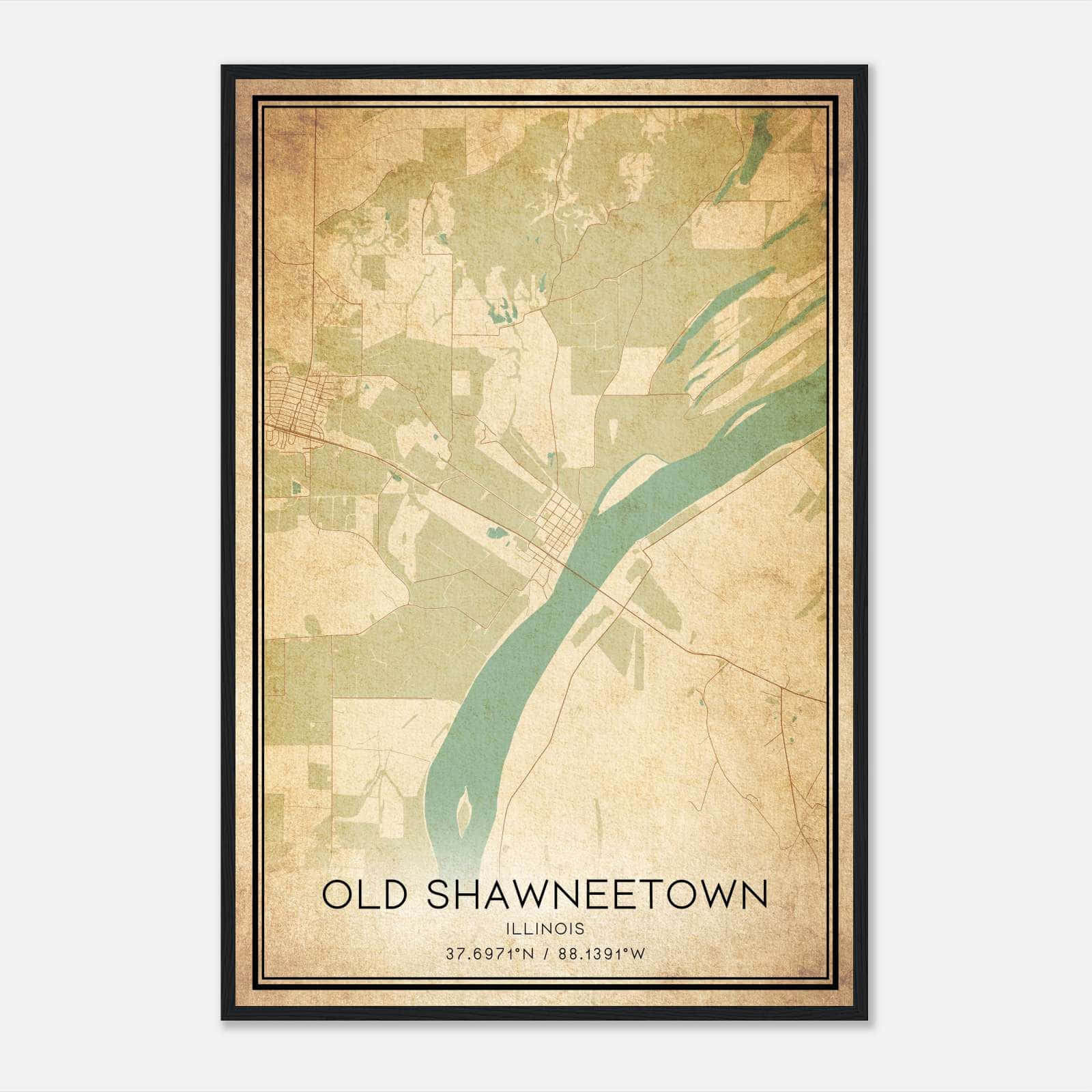 Vintage Old Shawneetown Illinois Map Poster, Old Shawneetown IL City Road Wall Art Print Vintage Old Shawneetown Illinois Map Poster, Old Shawneetown IL City Road Wall Art Print