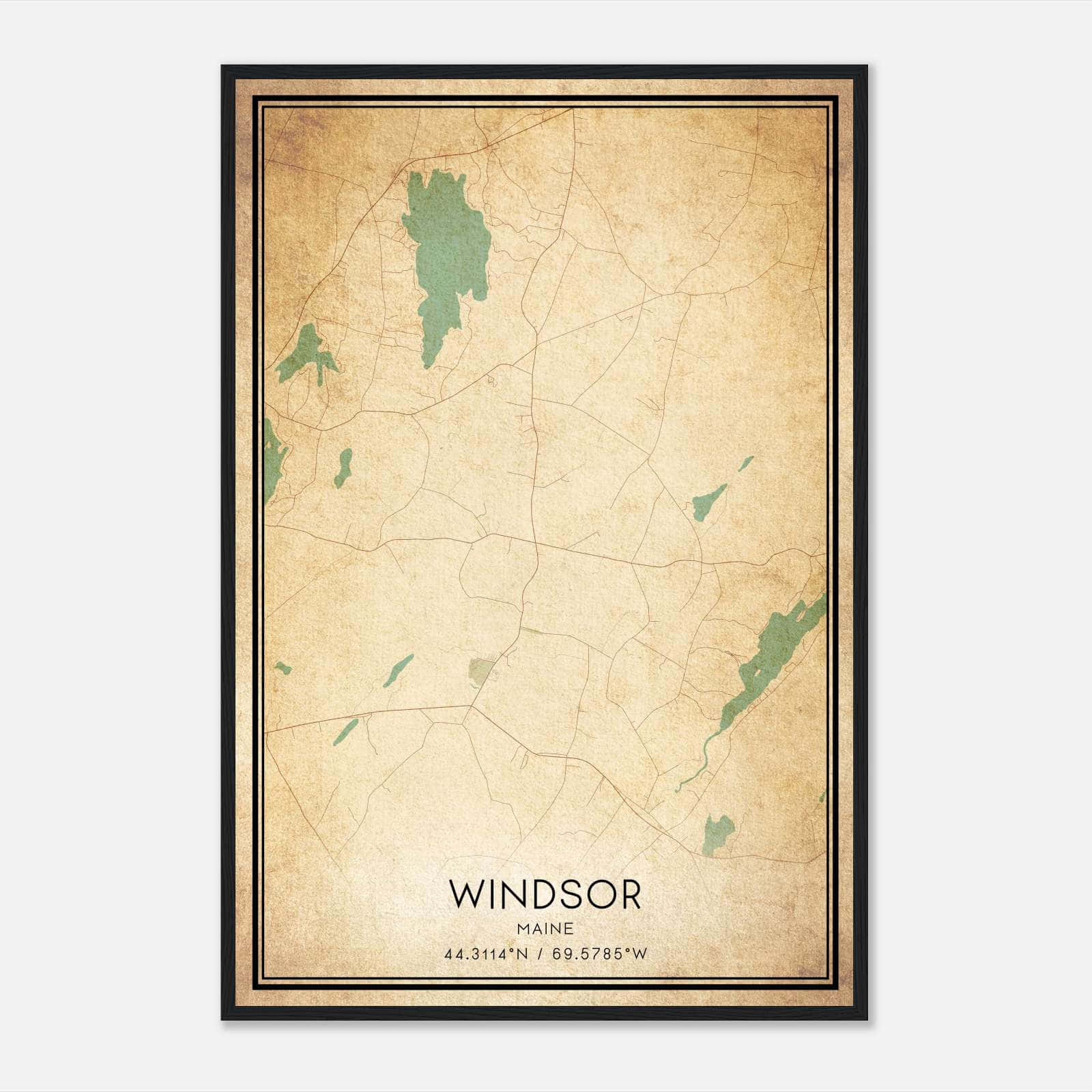 Vintage Windsor Maine Map Poster, Windsor ME City Road Wall Art Print Vintage Windsor Maine Map Poster, Windsor ME City Road Wall Art Print