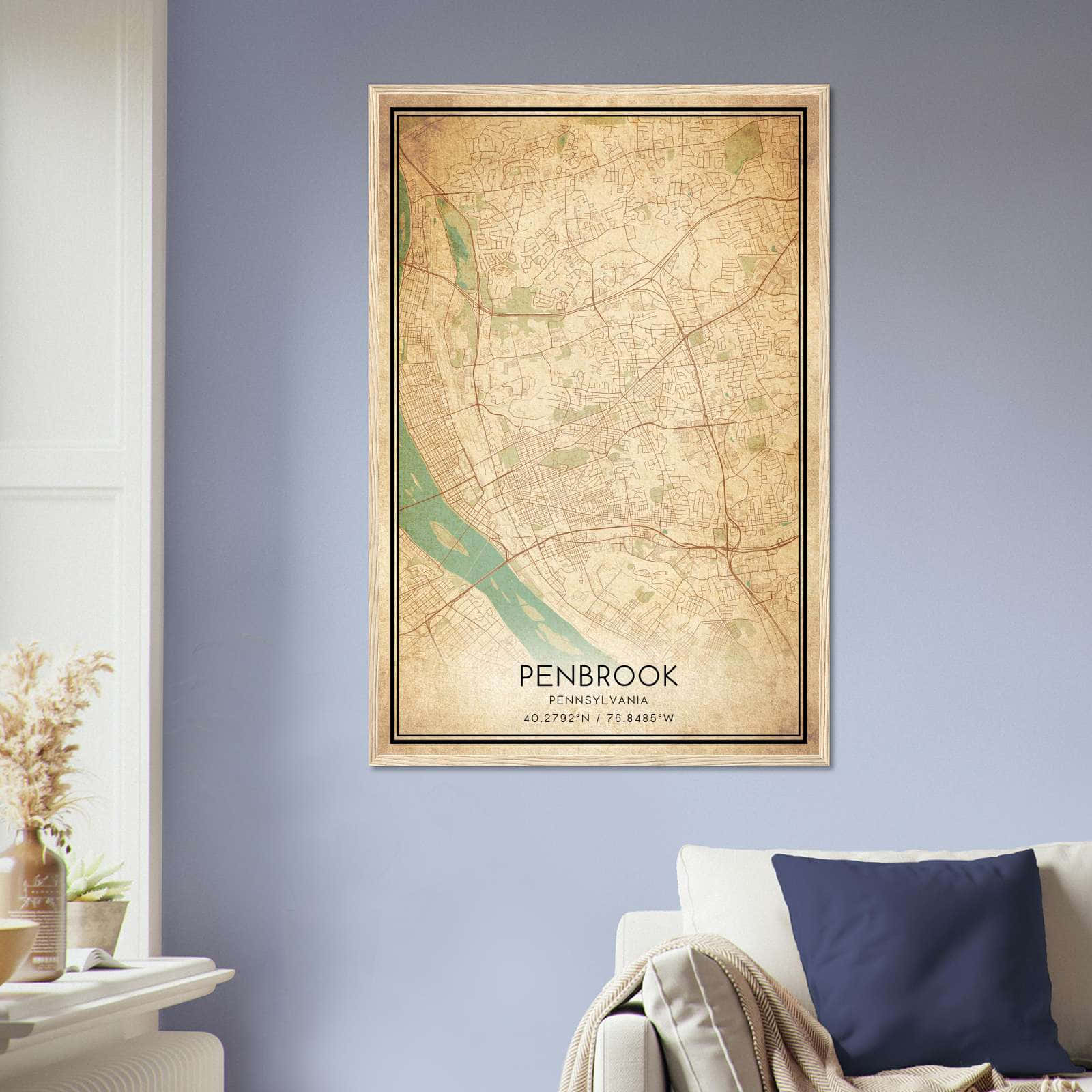 Vintage Penbrook Pennsylvania Map Poster, Penbrook PA City Road Wall Art Print