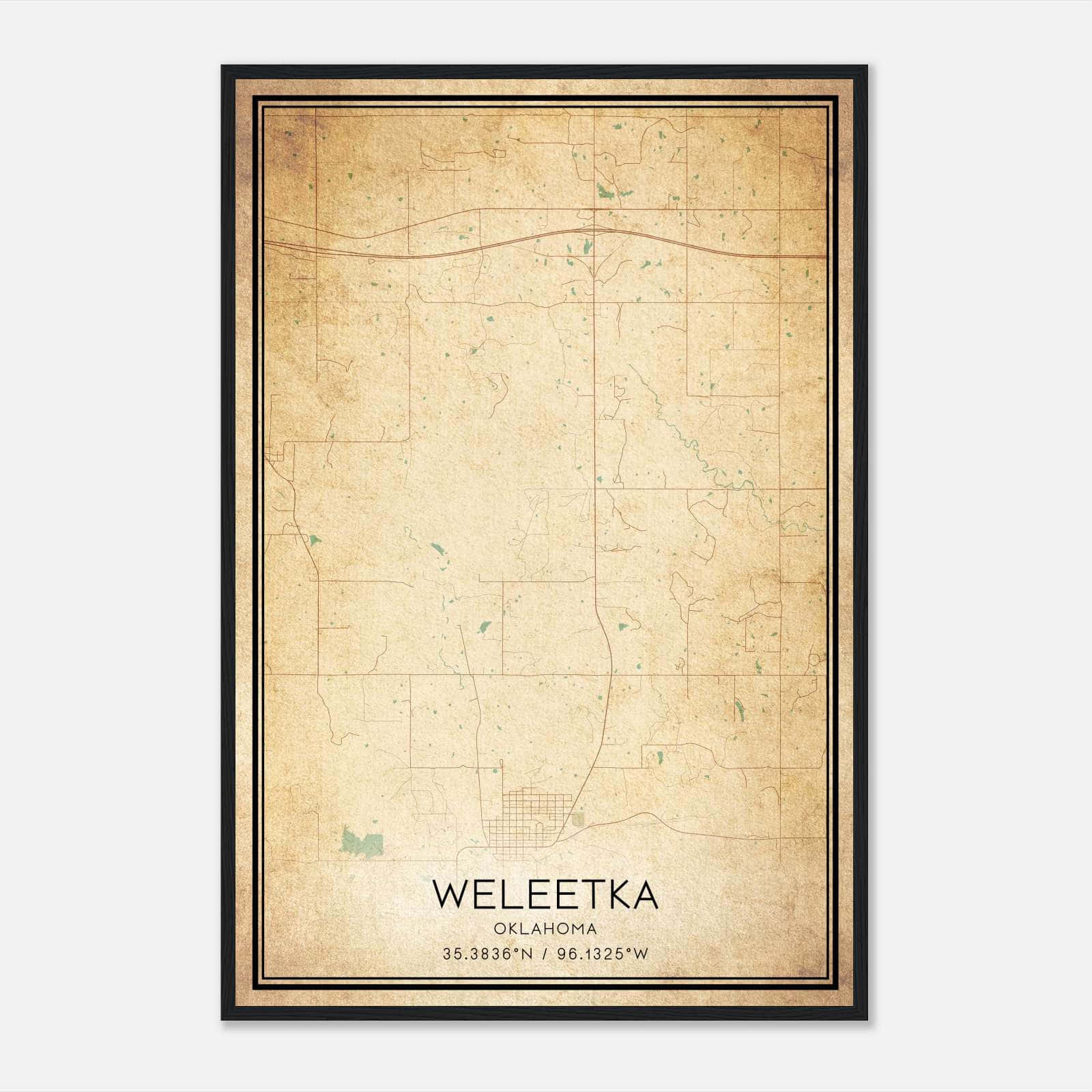 Vintage Weleetka Oklahoma Map Poster, Weleetka OK City Road Wall Art Print Vintage Weleetka Oklahoma Map Poster, Weleetka OK City Road Wall Art Print