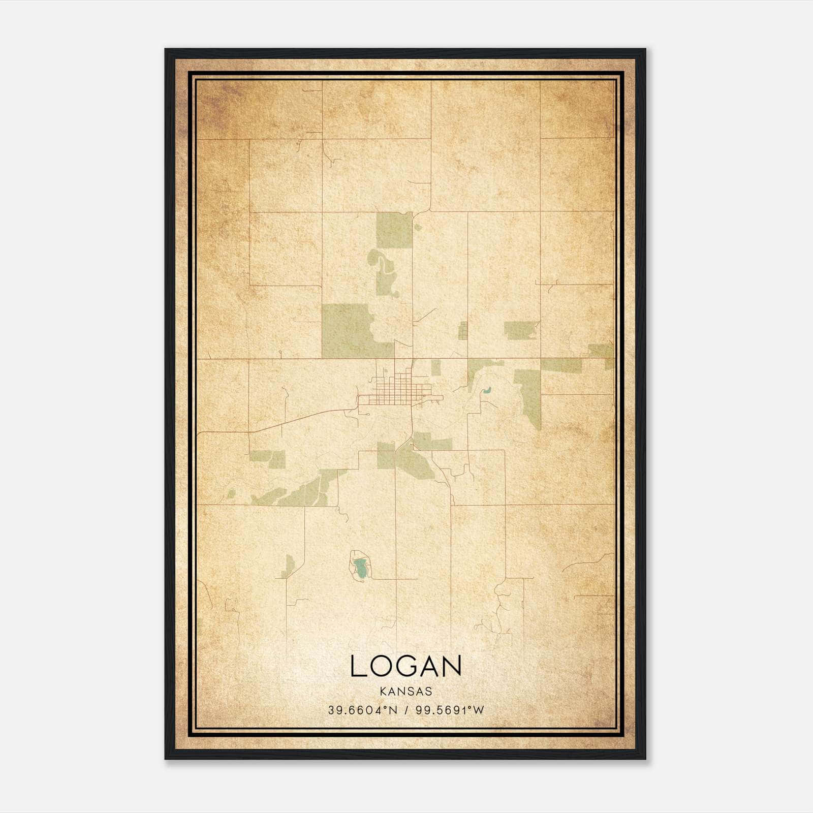 Vintage Logan Kansas Map Poster, Logan KS City Road Wall Art Print Vintage Logan Kansas Map Poster, Logan KS City Road Wall Art Print