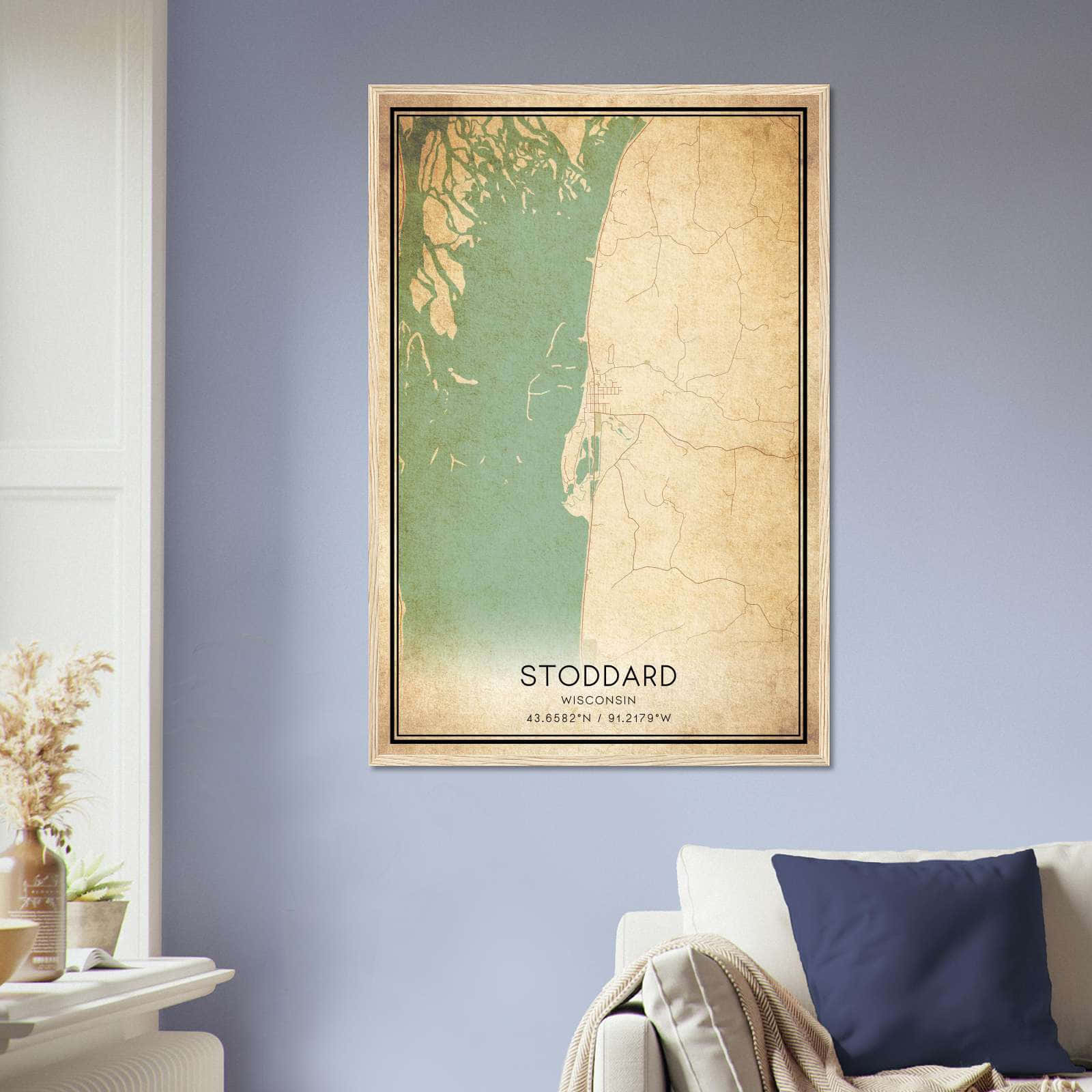 Vintage Stoddard Wisconsin Map Poster, Stoddard WI City Road Wall Art Print