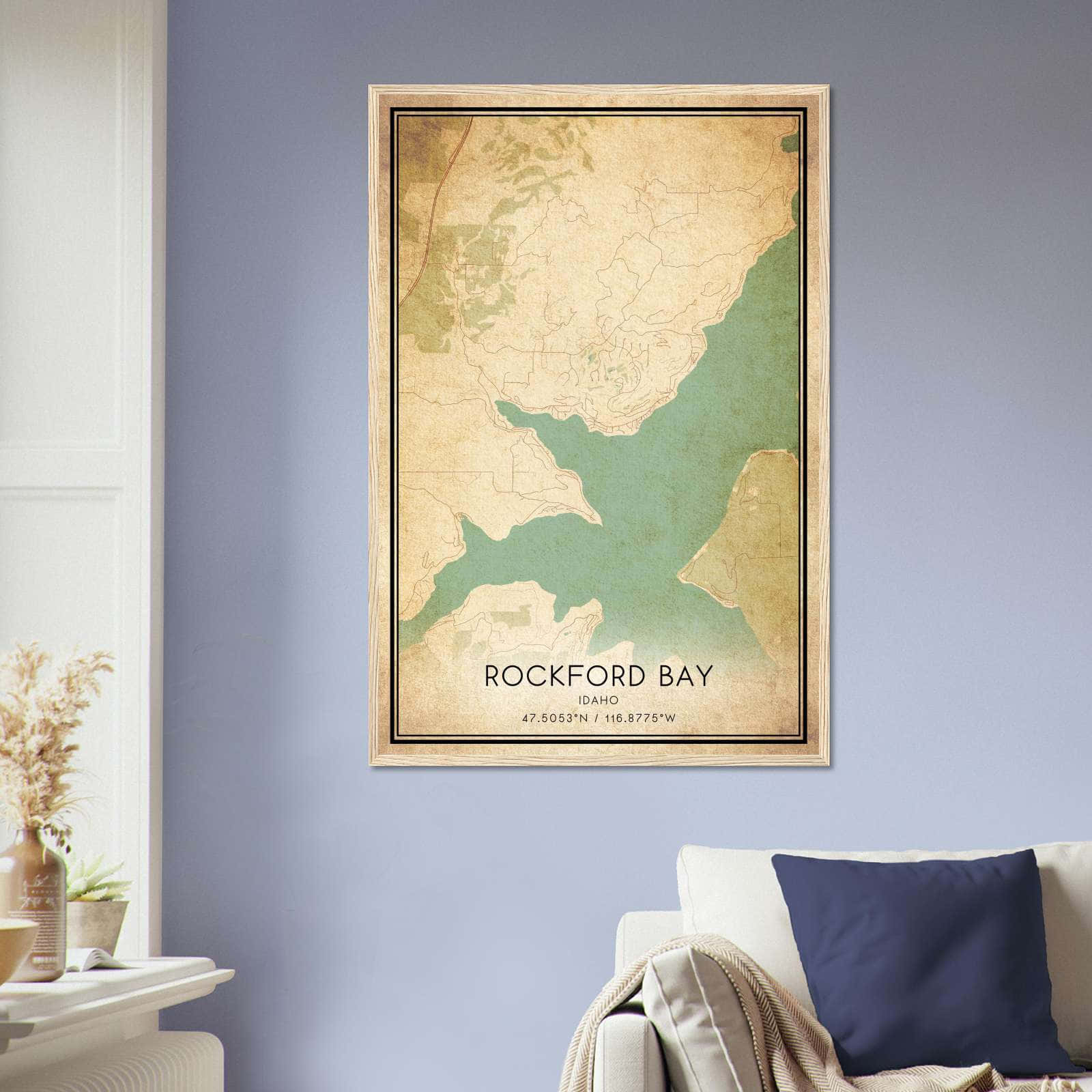 Vintage Rockford Bay Idaho Map Poster, Rockford Bay ID City Road Wall Art Print