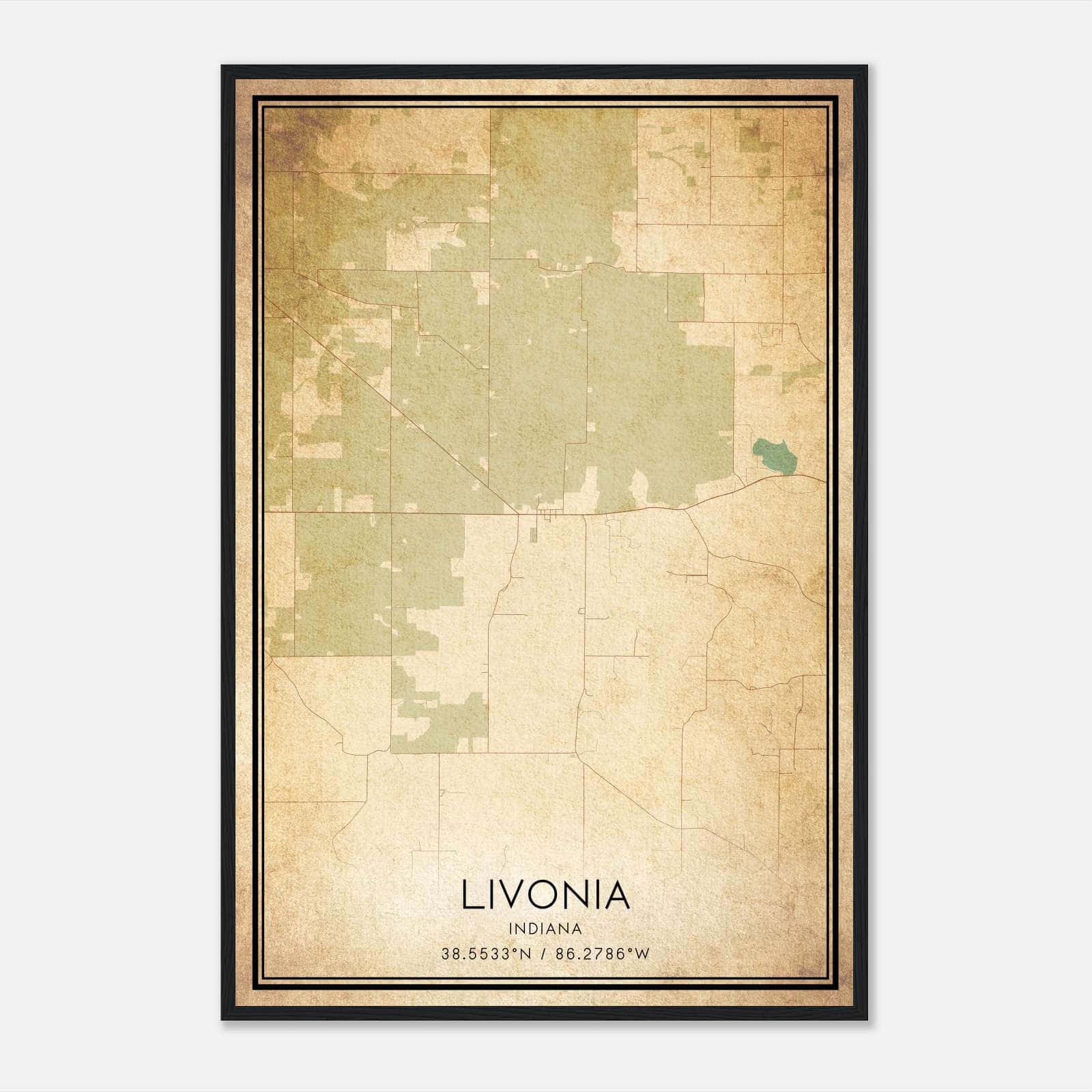 Vintage Livonia Indiana Map Poster, Livonia IN City Road Wall Art Print Vintage Livonia Indiana Map Poster, Livonia IN City Road Wall Art Print