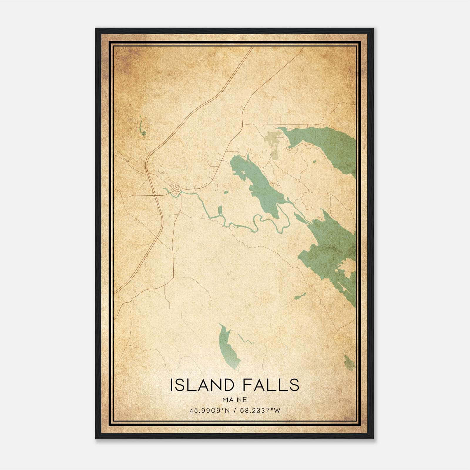 Vintage Island Falls Maine Map Poster, Island Falls ME City Road Wall Art Print Vintage Island Falls Maine Map Poster, Island Falls ME City Road Wall Art Print