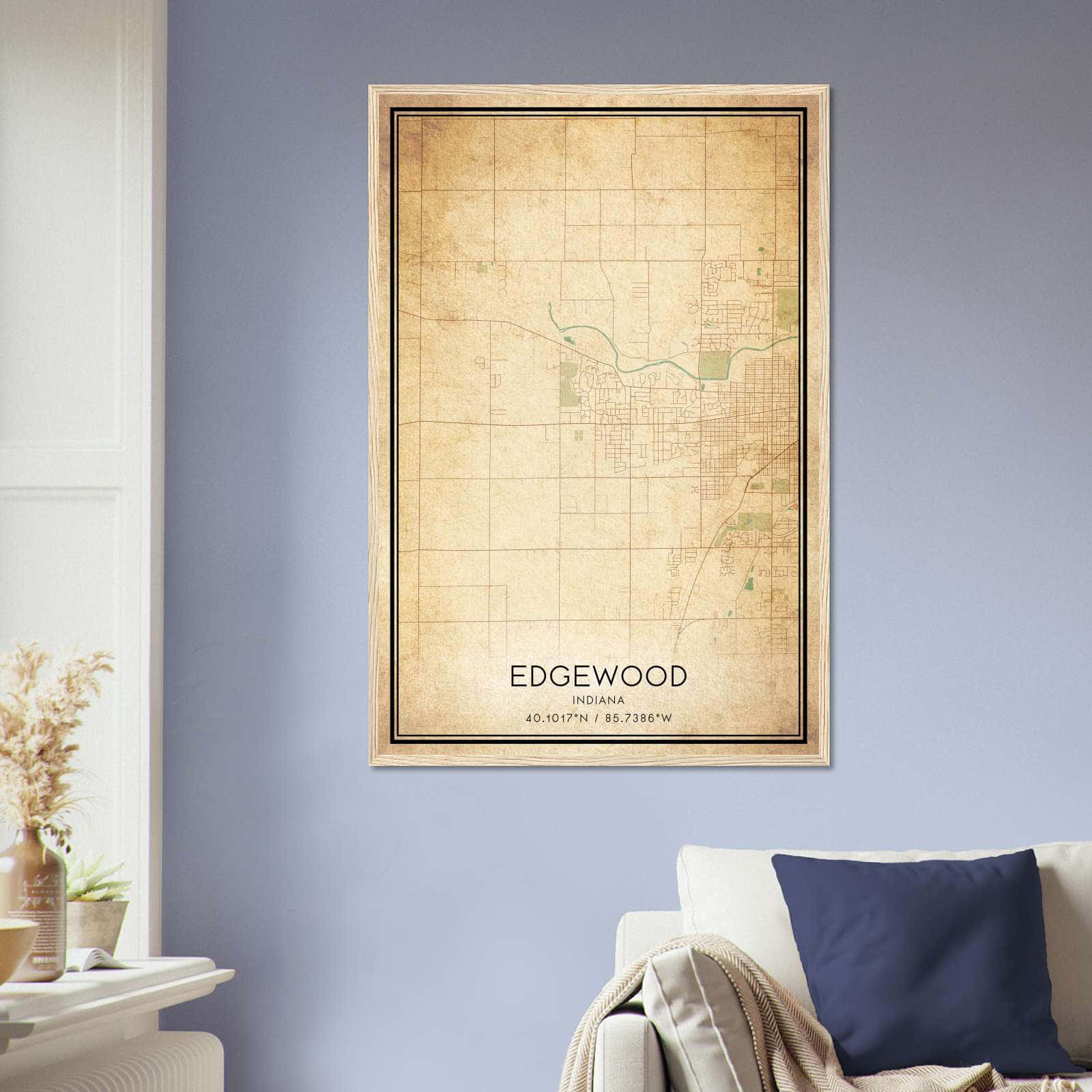 Vintage Edgewood Indiana Map Poster, Edgewood IN City Road Wall Art Print