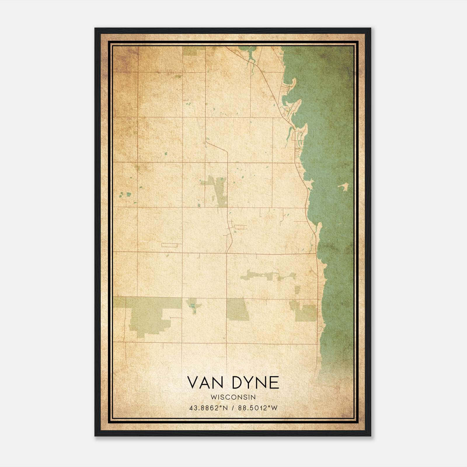 Vintage Van Dyne Wisconsin Map Poster, Van Dyne WI City Road Wall Art Print Vintage Van Dyne Wisconsin Map Poster, Van Dyne WI City Road Wall Art Print