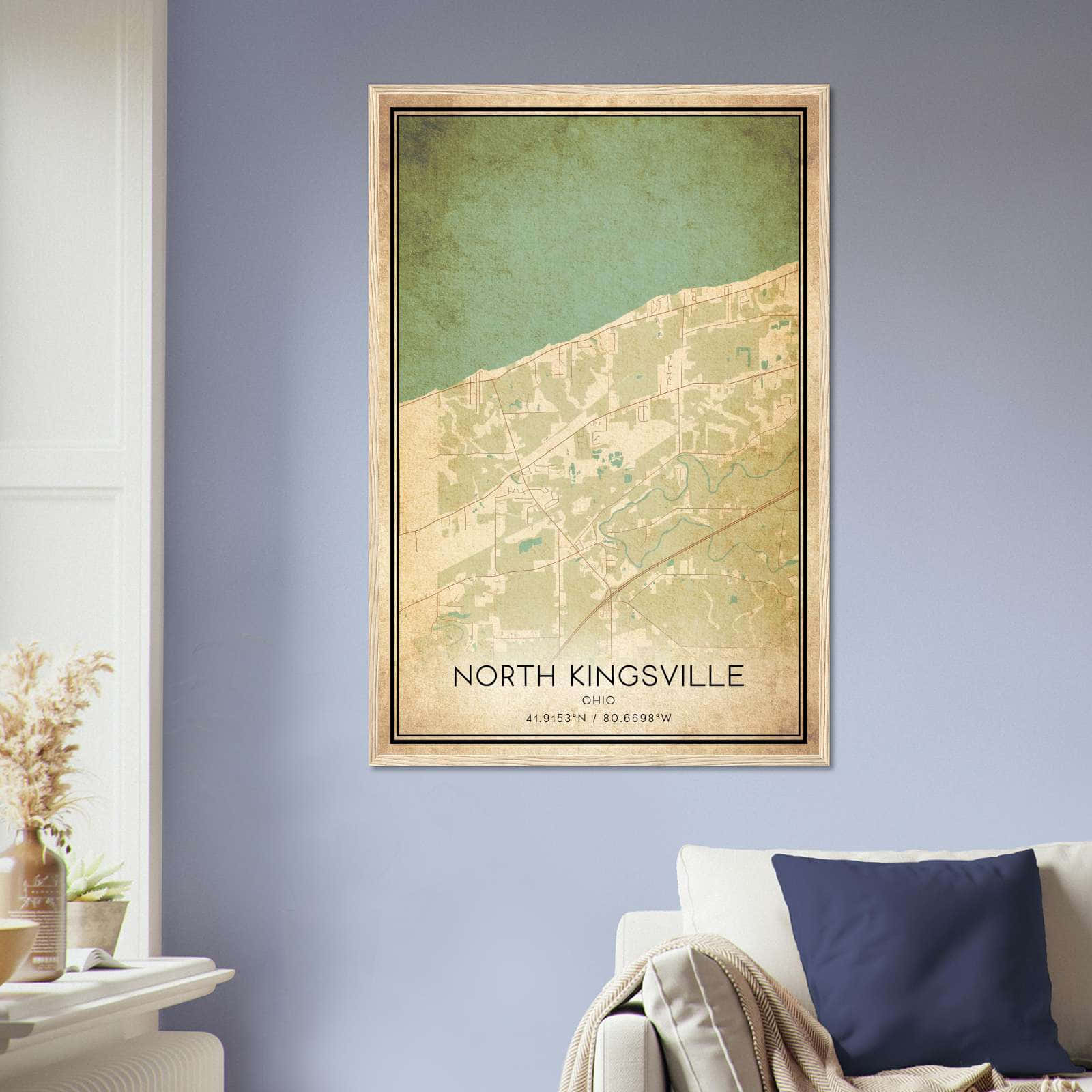 Vintage North Kingsville Ohio Map Poster, North Kingsville OH City Road Wall Art Print