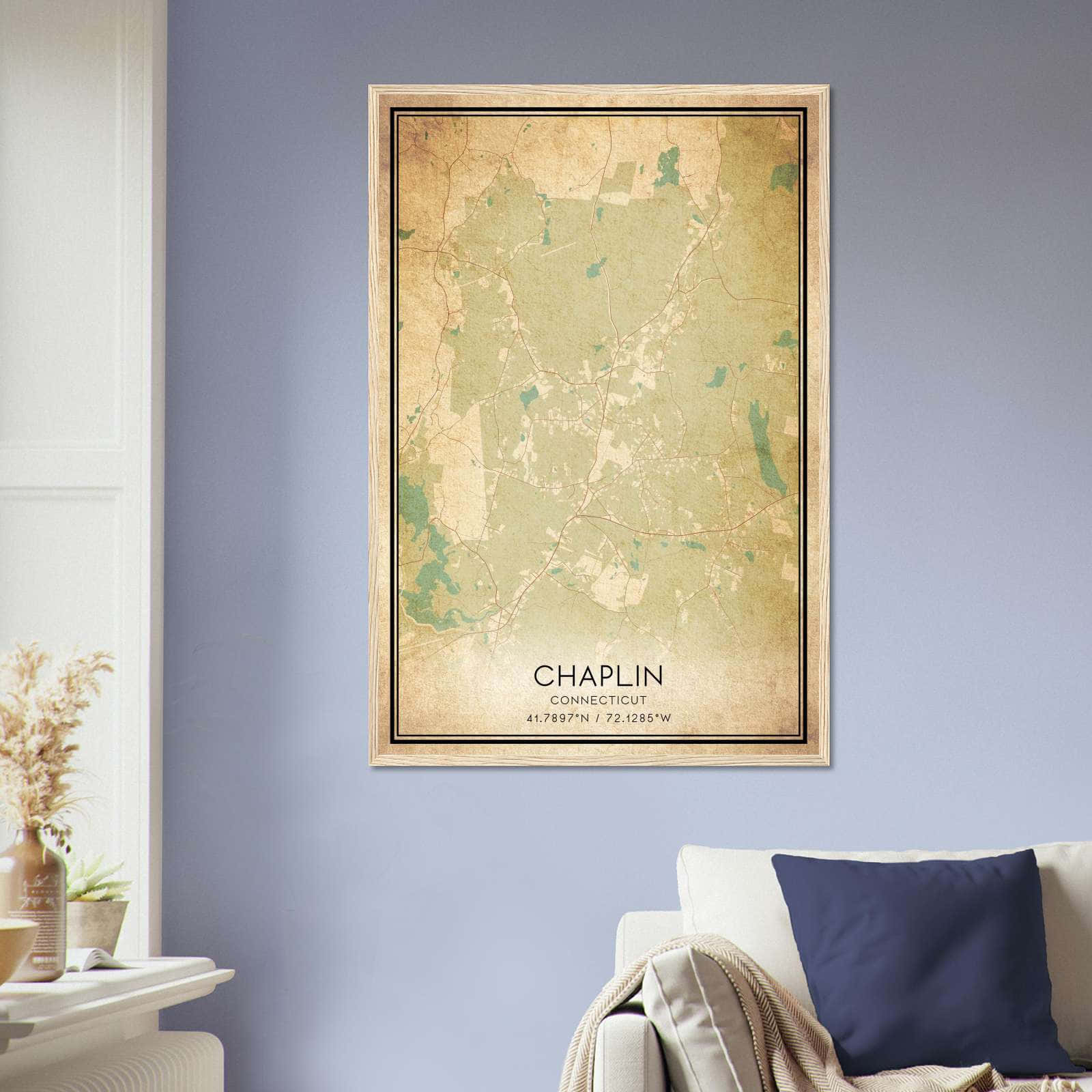 Vintage Chaplin Connecticut Map Poster, Chaplin CT City Road Wall Art Print