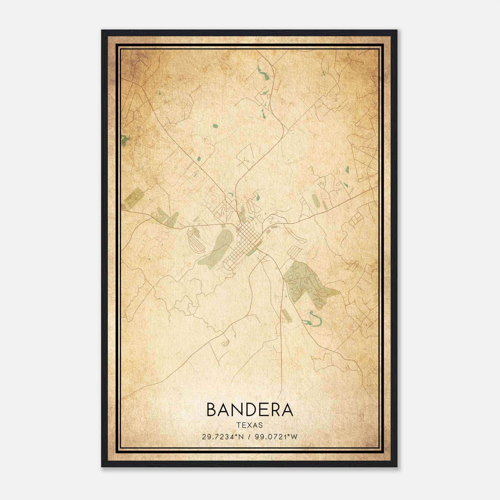 Vintage Bandera Texas Map Poster, Bandera TX City Road Wall Art Print Vintage Bandera Texas Map Poster, Bandera TX City Road Wall Art Print