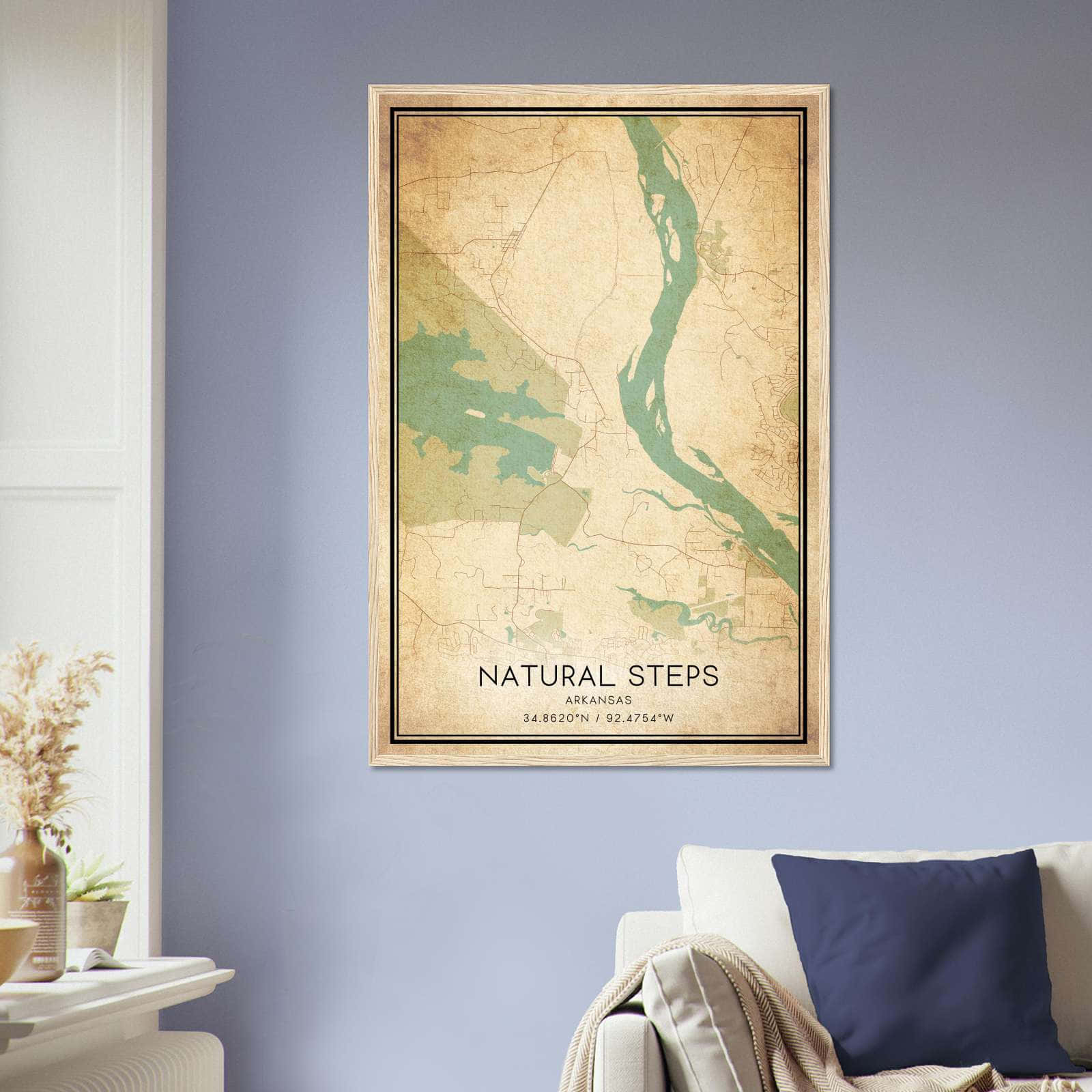 Vintage Natural Steps Arkansas Map Poster, Natural Steps AR City Road Wall Art Print