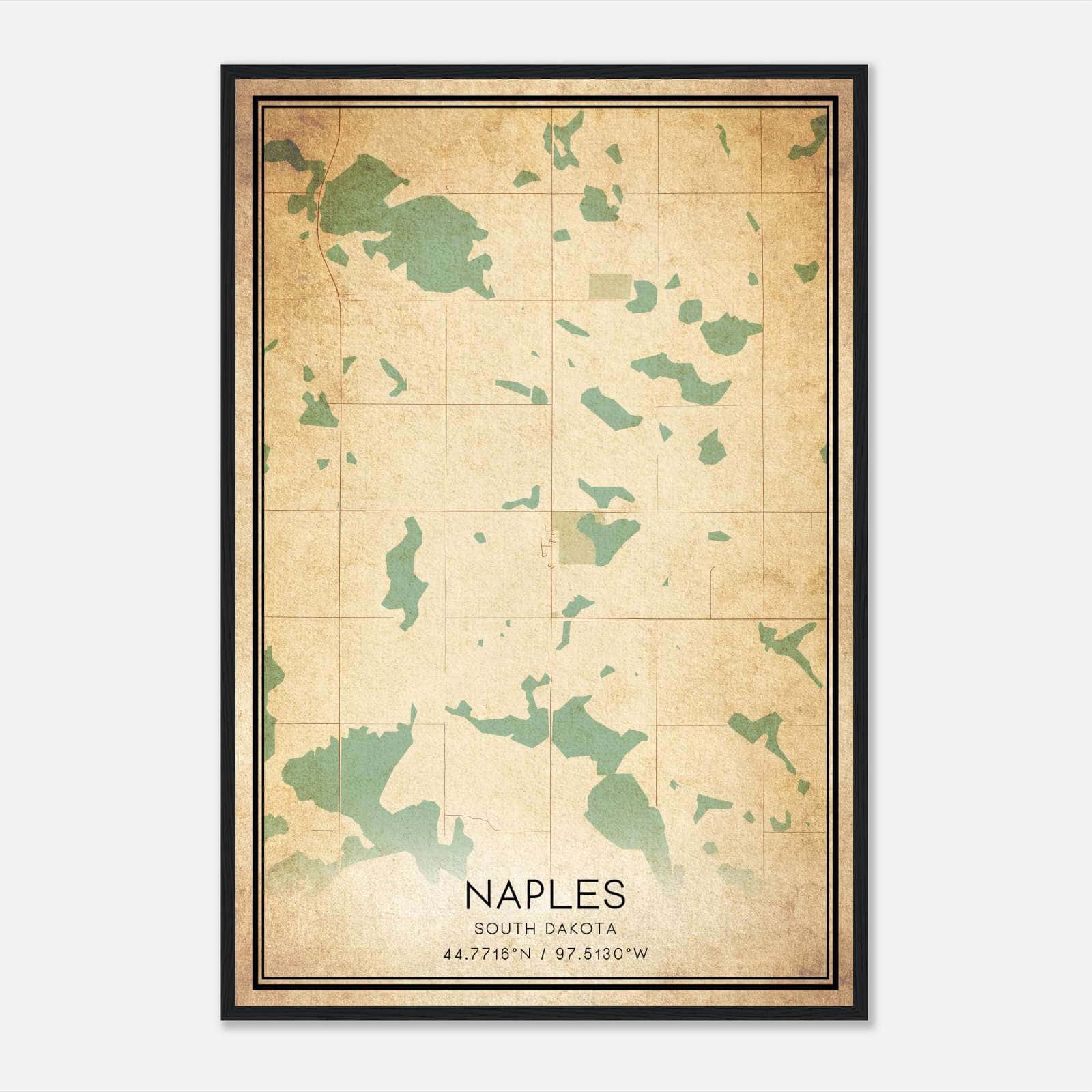 Vintage Naples South Dakota Map Poster, Naples SD City Road Wall Art ...