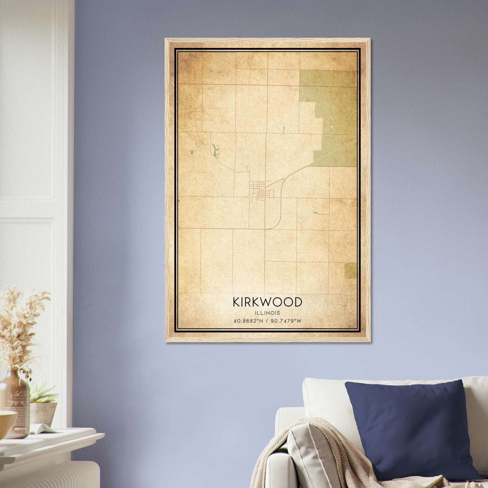 Vintage Kirkwood Illinois Map Poster, Kirkwood IL City Road Wall Art Print
