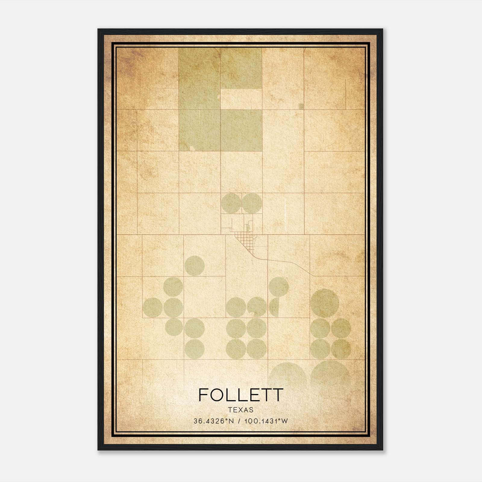 Vintage Follett Texas Map Poster, Follett TX City Road Wall Art Print Vintage Follett Texas Map Poster, Follett TX City Road Wall Art Print
