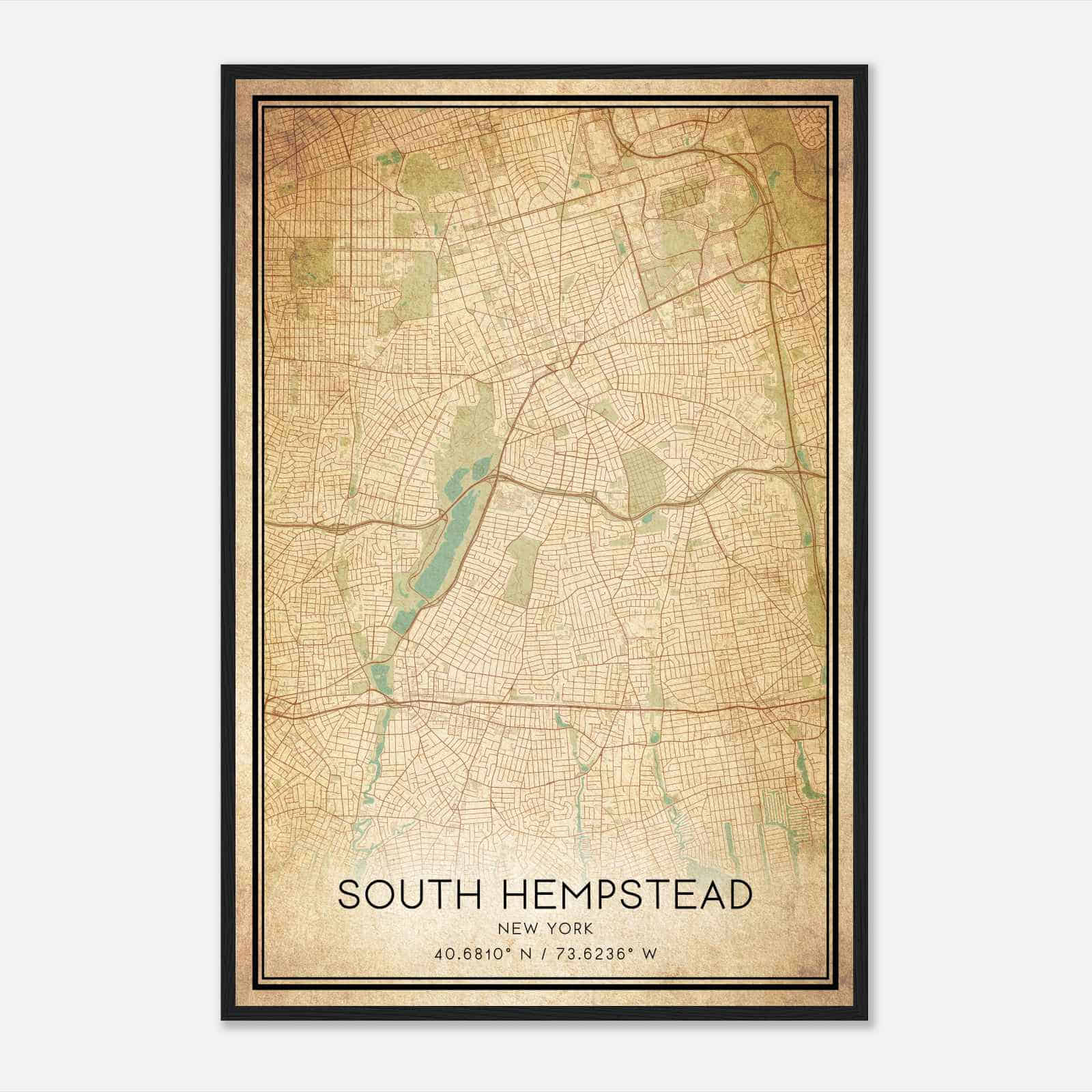 Vintage South Hempstead New York Map Poster, South Hempstead NY City Road Wall Art Print Vintage South Hempstead New York Map Poster, South Hempstead NY City Road Wall Art Print