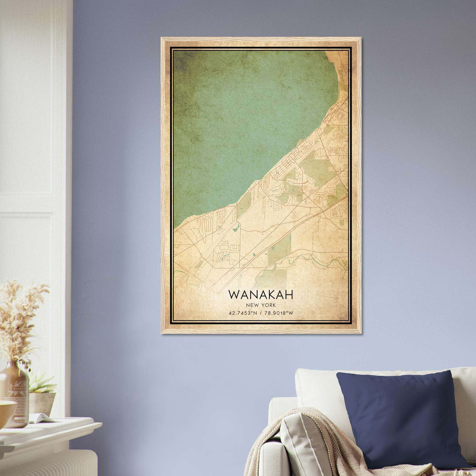 Vintage Wanakah New York Map Poster, Wanakah NY City Road Wall Art Print