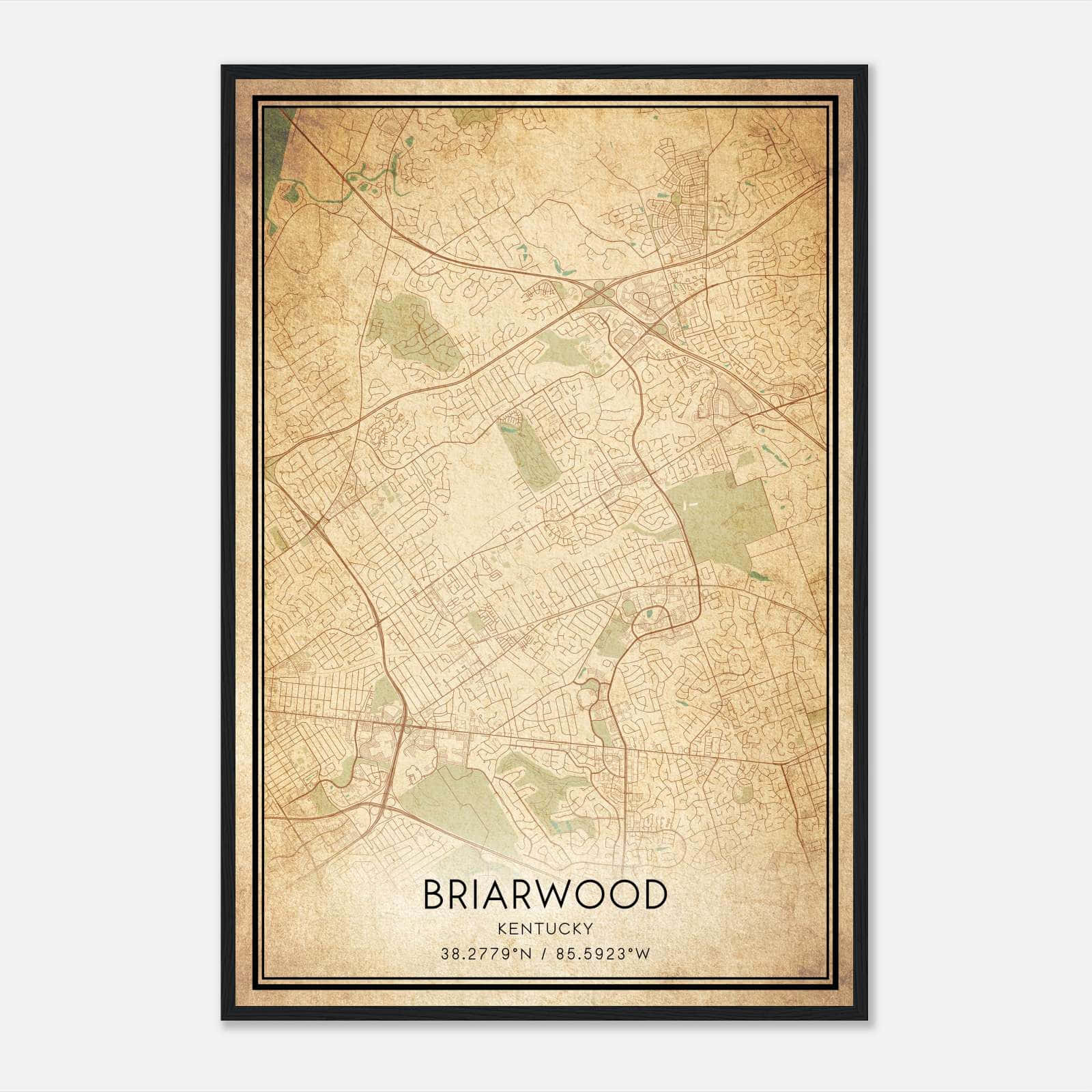 Vintage Briarwood Kentucky Map Poster, Briarwood KY City Road Wall Art Print Vintage Briarwood Kentucky Map Poster, Briarwood KY City Road Wall Art Print