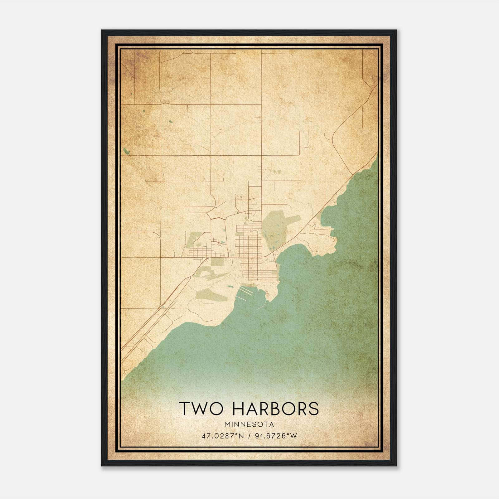 Vintage Two Harbors Minnesota Map Poster, Two Harbors MN City Road Wall Art Print Vintage Two Harbors Minnesota Map Poster, Two Harbors MN City Road Wall Art Print