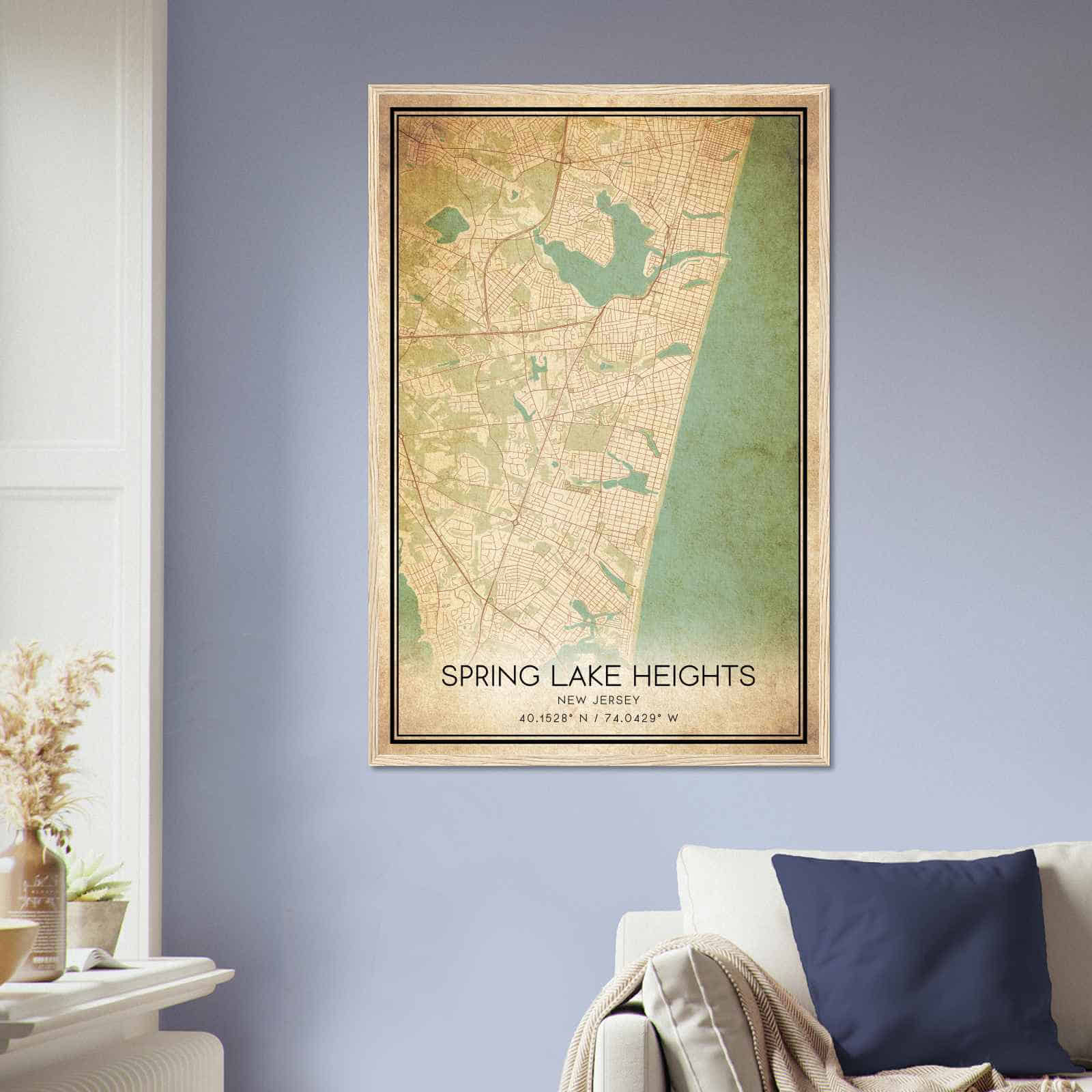 Vintage Spring Lake Heights New Jersey Map Poster, Spring Lake Heights NJ City Road Wall Art Print