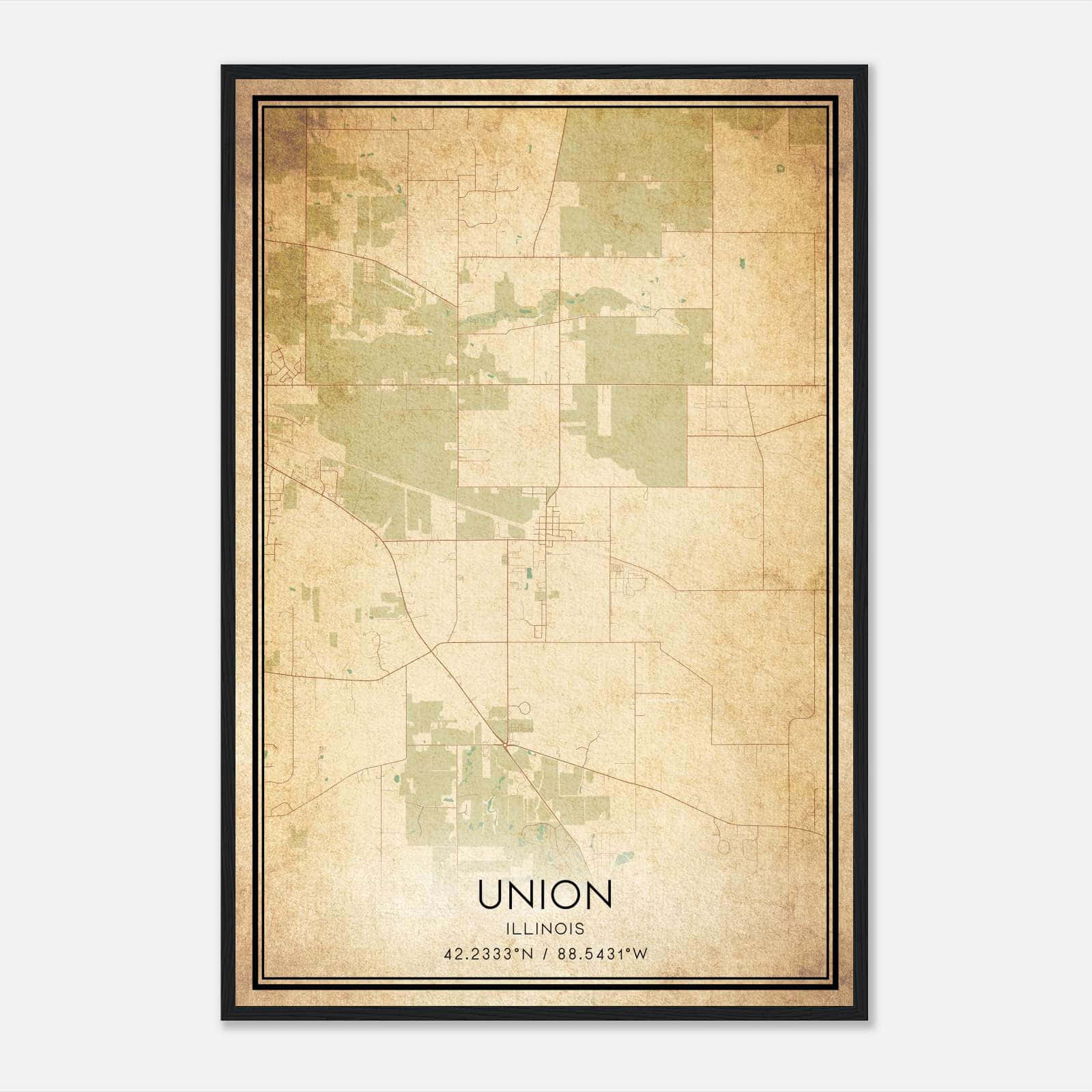Vintage Union Illinois Map Poster, Union IL City Road Wall Art Print Vintage Union Illinois Map Poster, Union IL City Road Wall Art Print