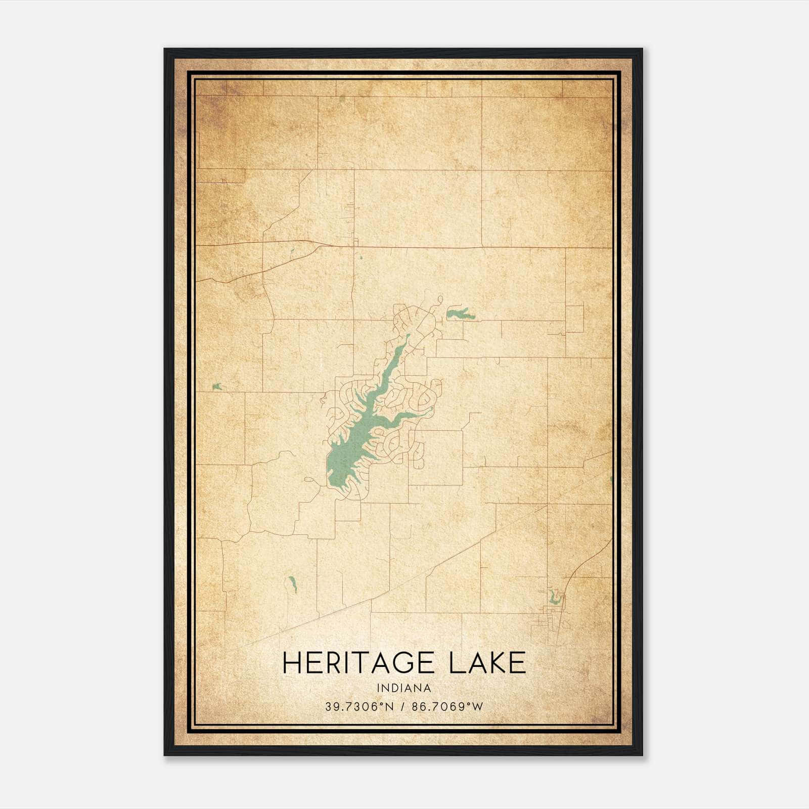 Vintage Heritage Lake Indiana Map Poster, Heritage Lake IN City Road Wall Art Print Vintage Heritage Lake Indiana Map Poster, Heritage Lake IN City Road Wall Art Print