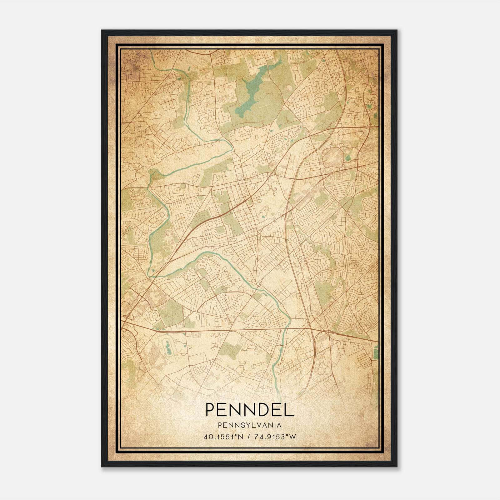 Vintage Penndel Pennsylvania Map Poster, Penndel PA City Road Wall Art Print Vintage Penndel Pennsylvania Map Poster, Penndel PA City Road Wall Art Print
