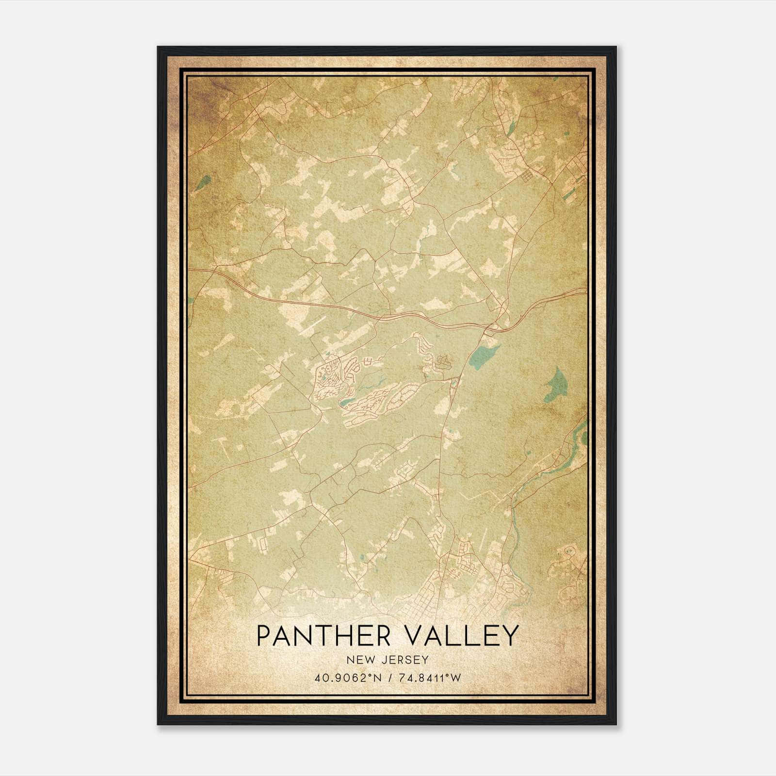Vintage Panther Valley New Jersey Map Poster, Panther Valley NJ City Road Wall Art Print Vintage Panther Valley New Jersey Map Poster, Panther Valley NJ City Road Wall Art Print