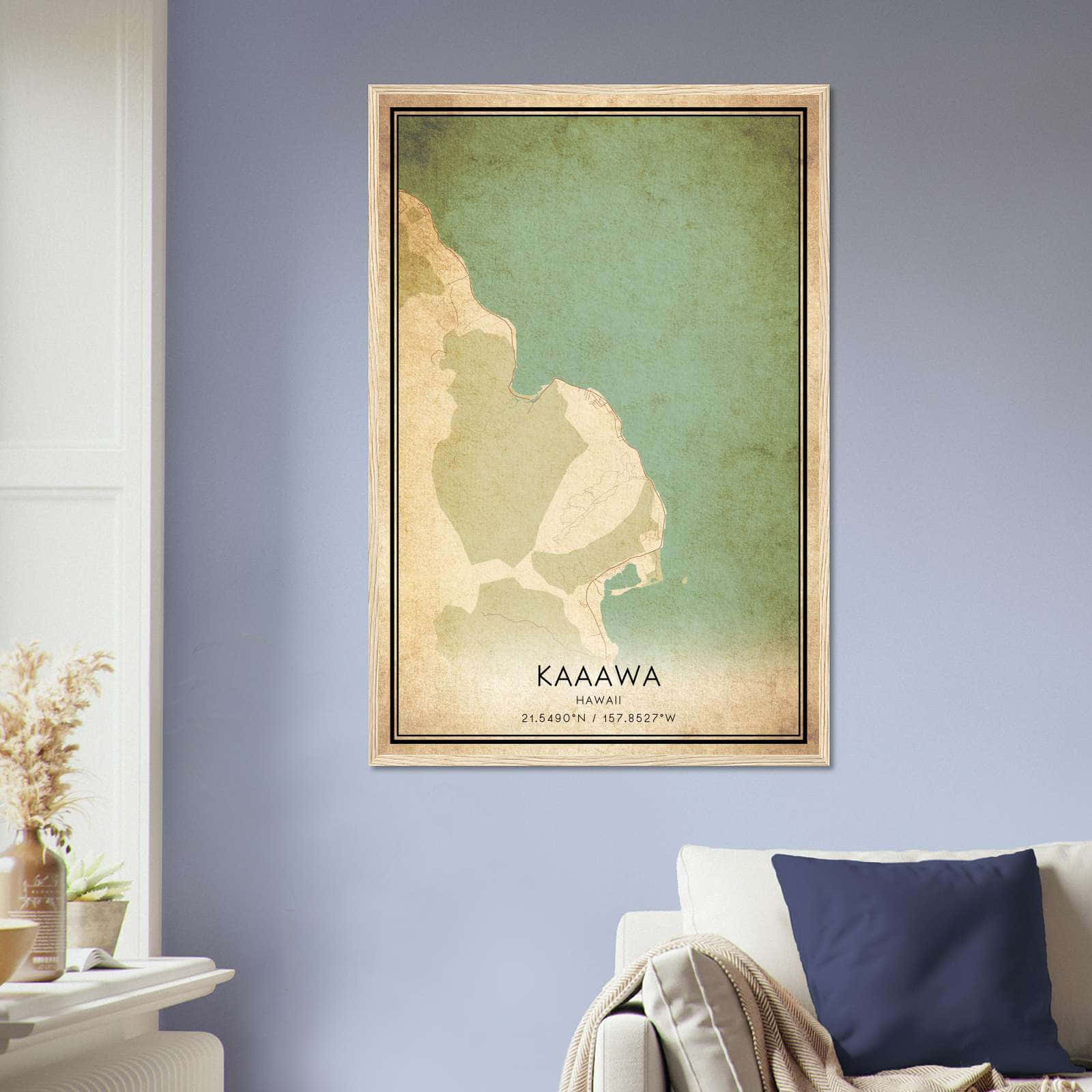 Vintage Kaaawa Hawaii Map Poster, Kaaawa HI City Road Wall Art Print