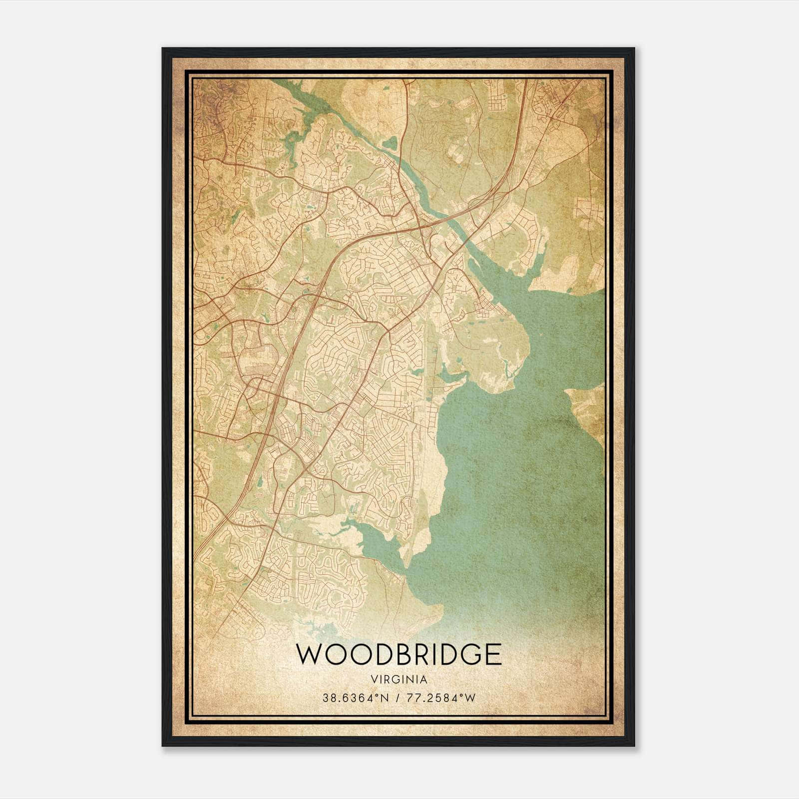 Vintage Woodbridge Virginia Map Poster, Woodbridge VA City Road Wall Art Print Vintage Woodbridge Virginia Map Poster, Woodbridge VA City Road Wall Art Print